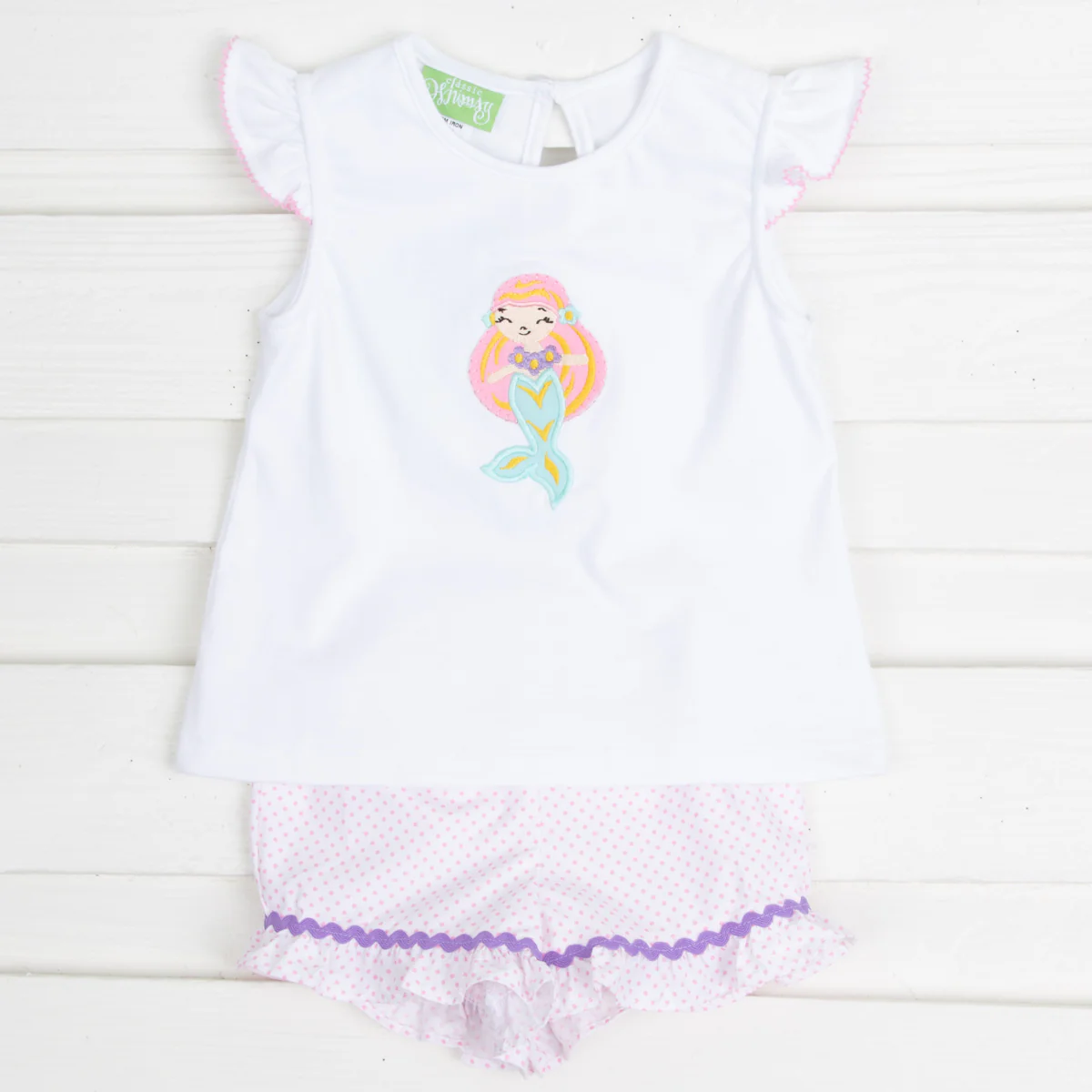 Mermaid Applique Short Set Pink Knit - Image 2