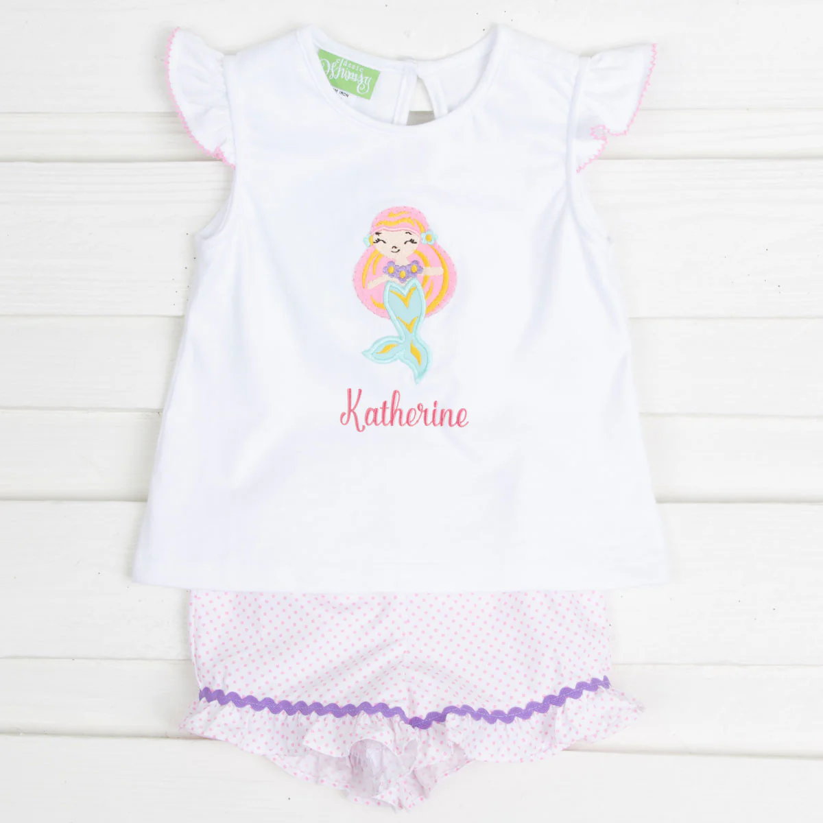 Mermaid Applique Short Set Pink Knit - Image 3
