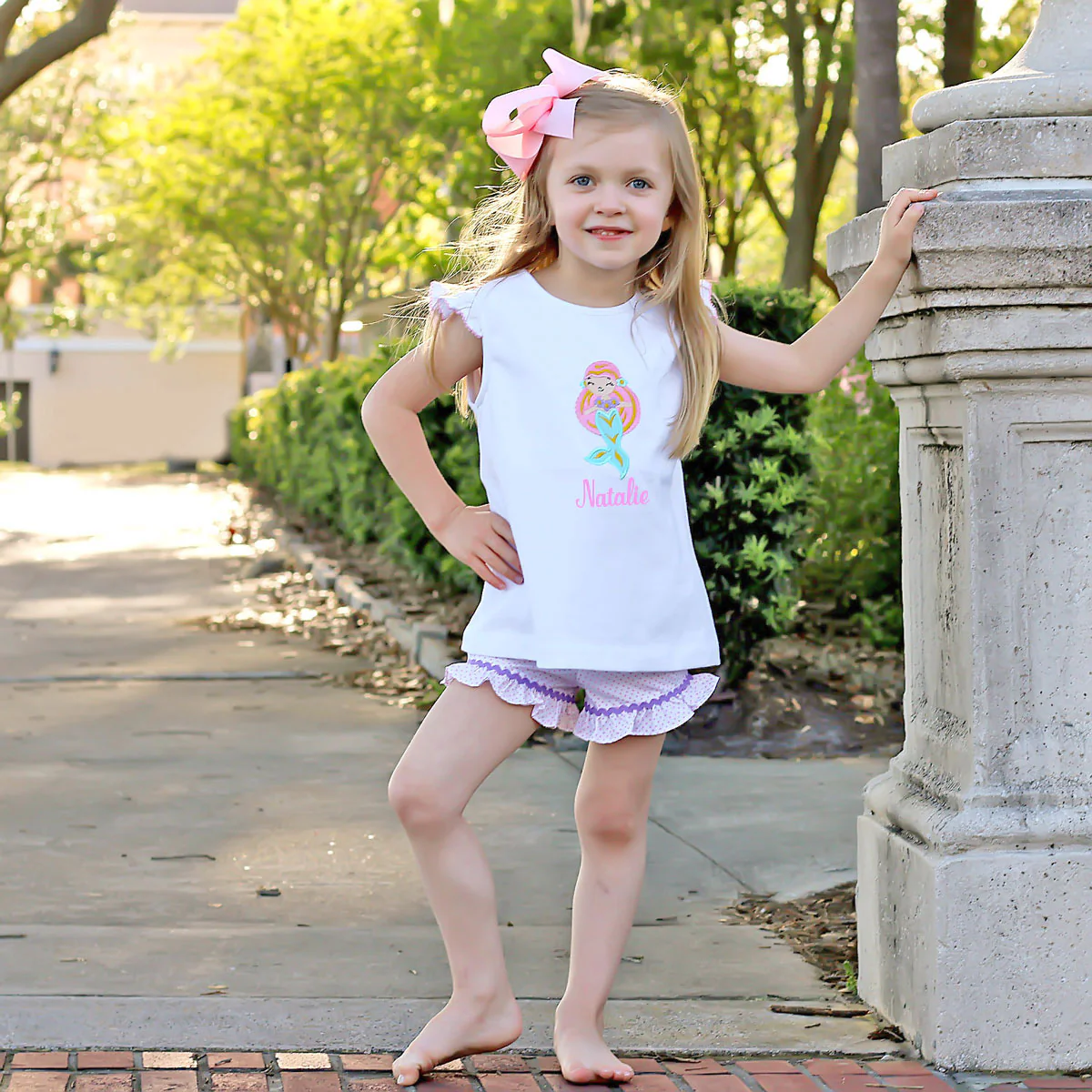 Mermaid Applique Short Set Pink Knit - Image 4