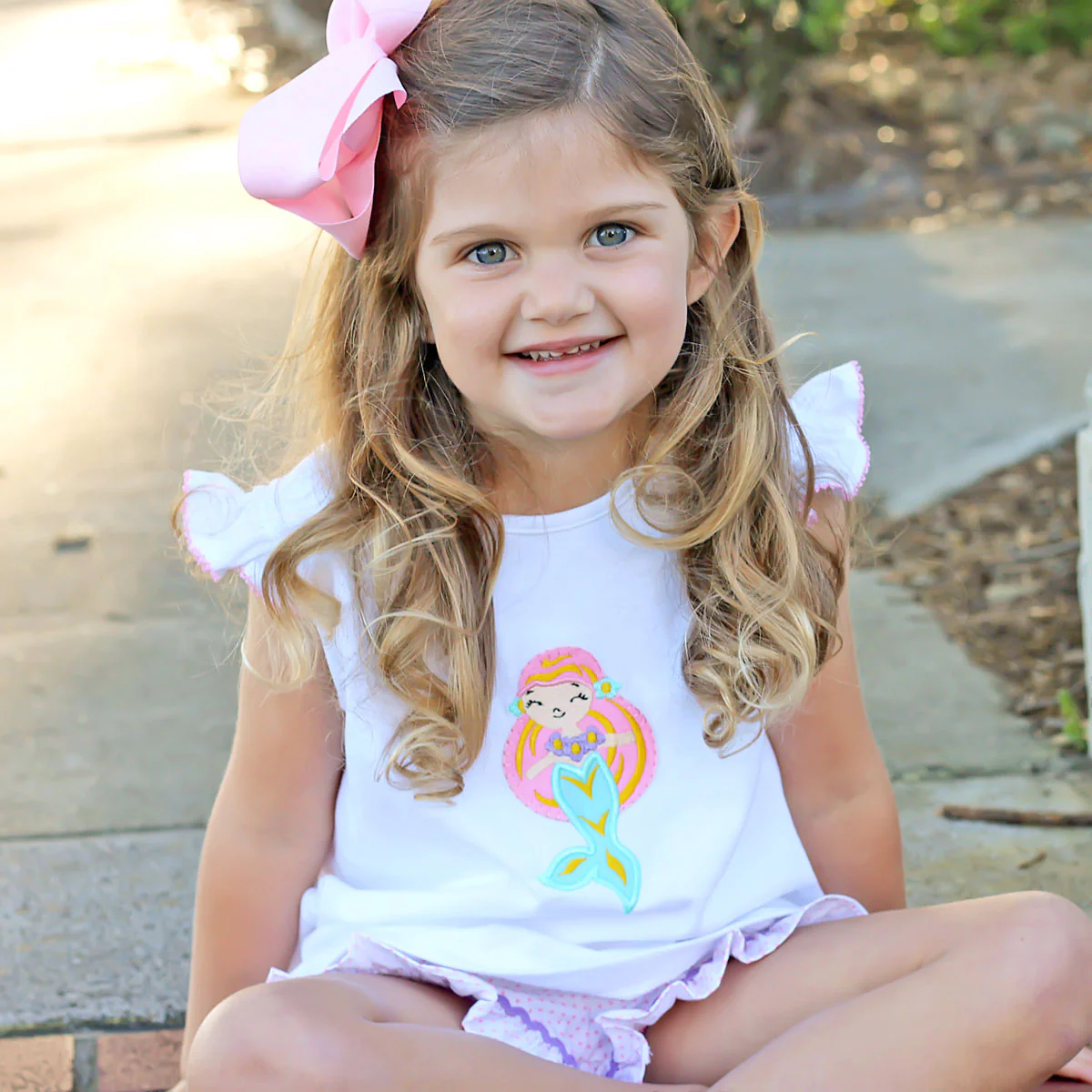 Mermaid Applique Short Set Pink Knit - Image 5