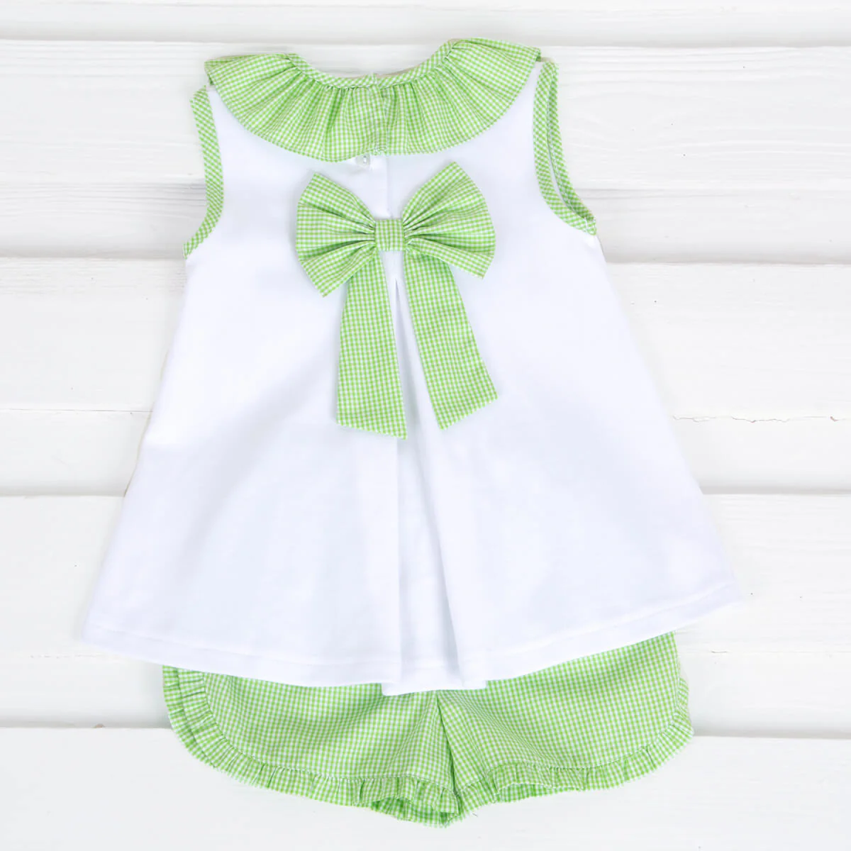 Mermaid Smocked Lime Green Check Short Set - Image 2