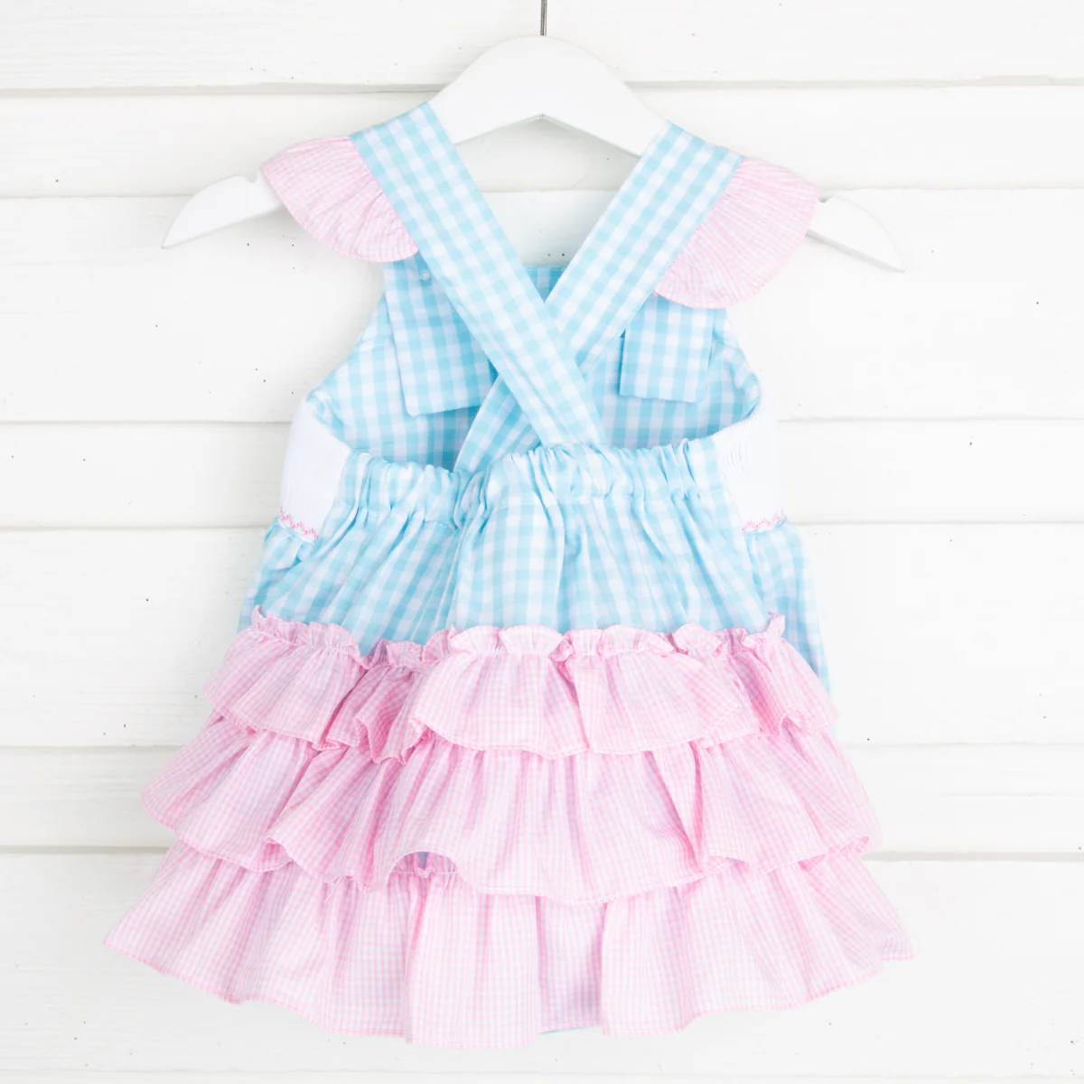 Mermaid Smocked Ruffle Bubble Aqua Check - Image 2