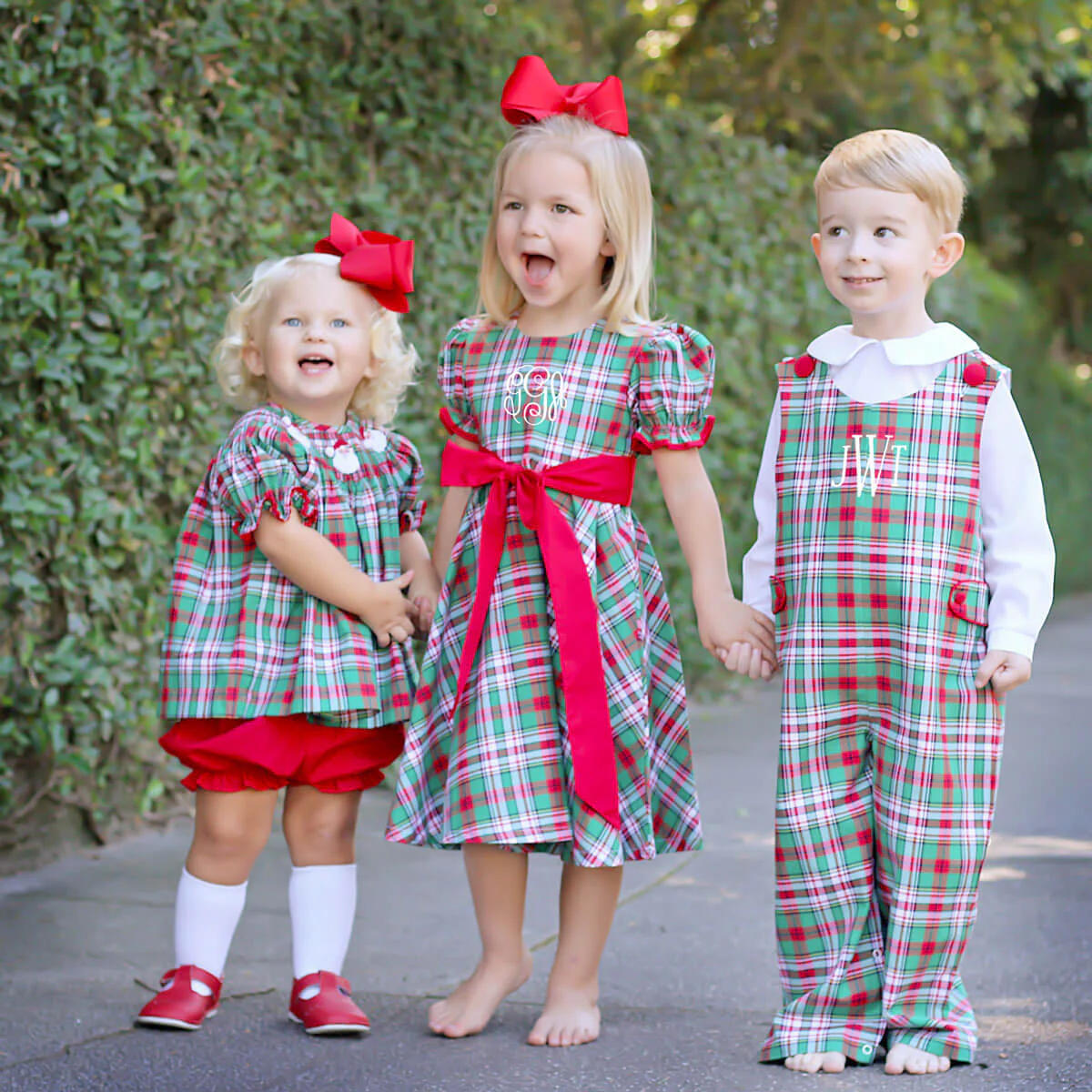 Merry & Bright Plaid Smocked Santa Bloomer Set - Image 7