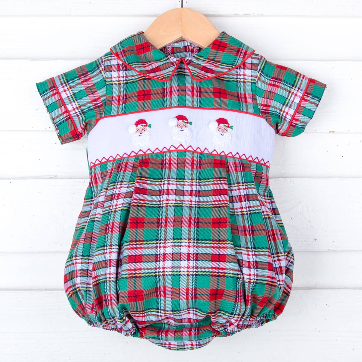 Merry & Bright Plaid Smocked Santa Collared Bubble - Image 2