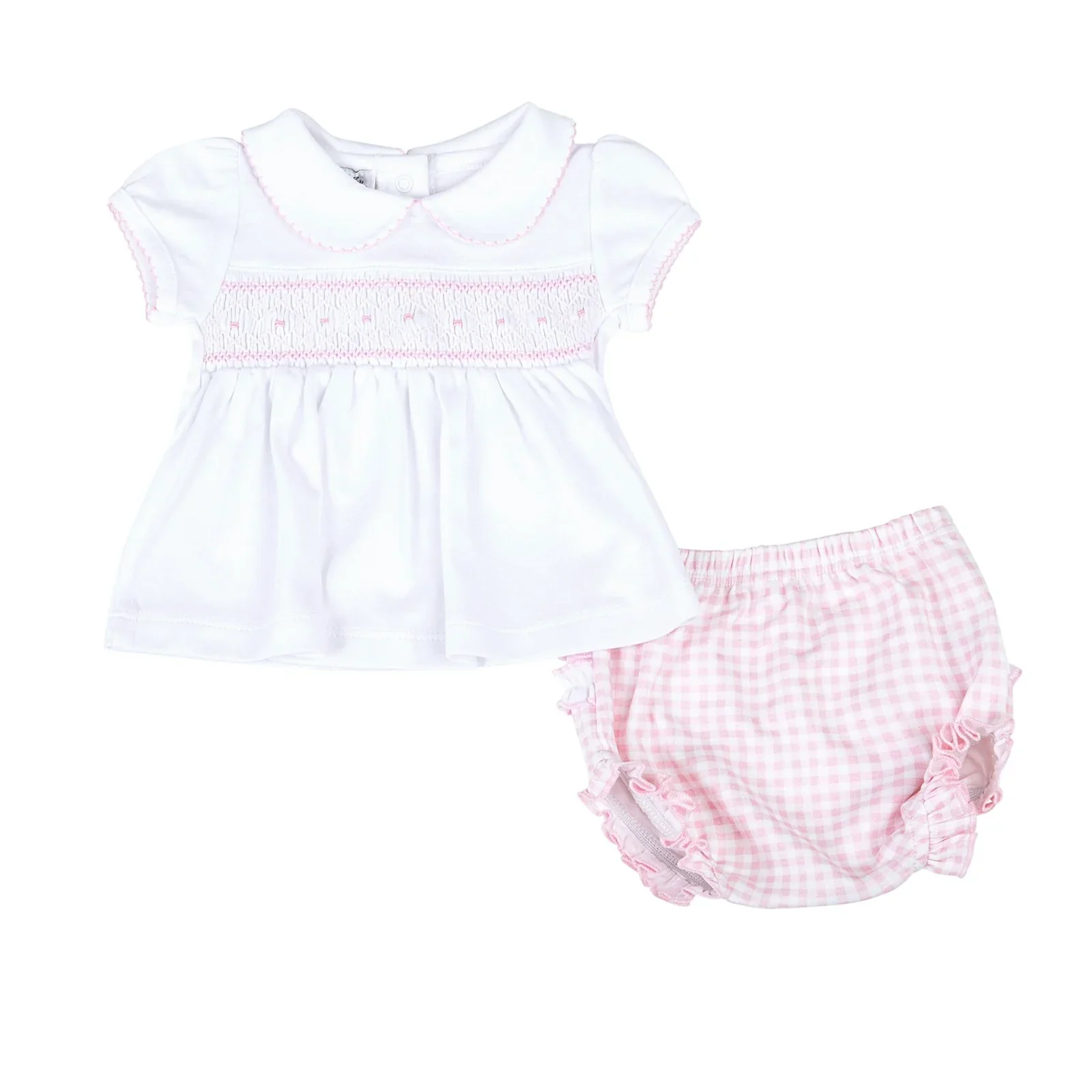 Mini Checks Knit Smocked Collared Diaper Set - Image 2