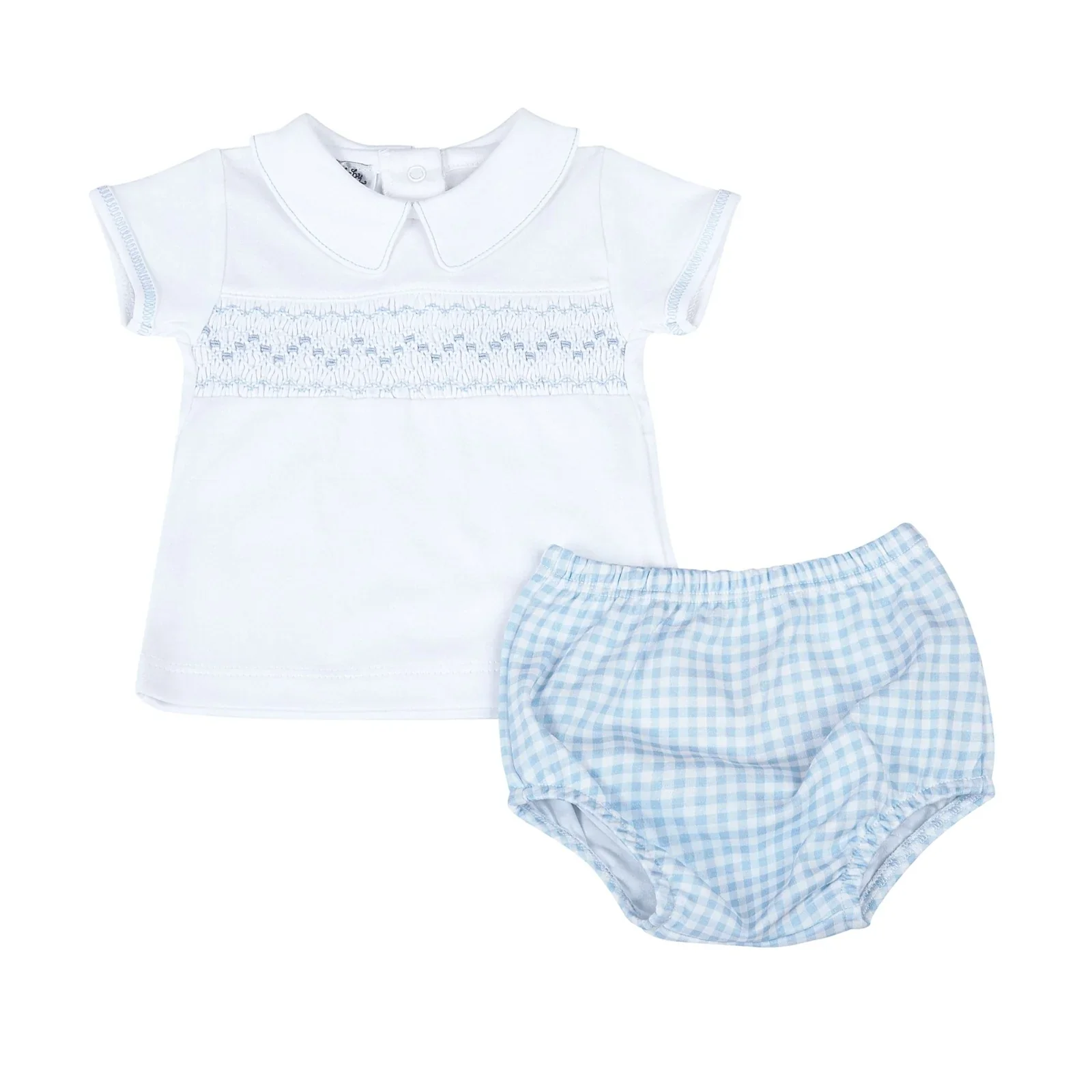 Mini Checks Knit Smocked Collared Diaper Set - Image 3