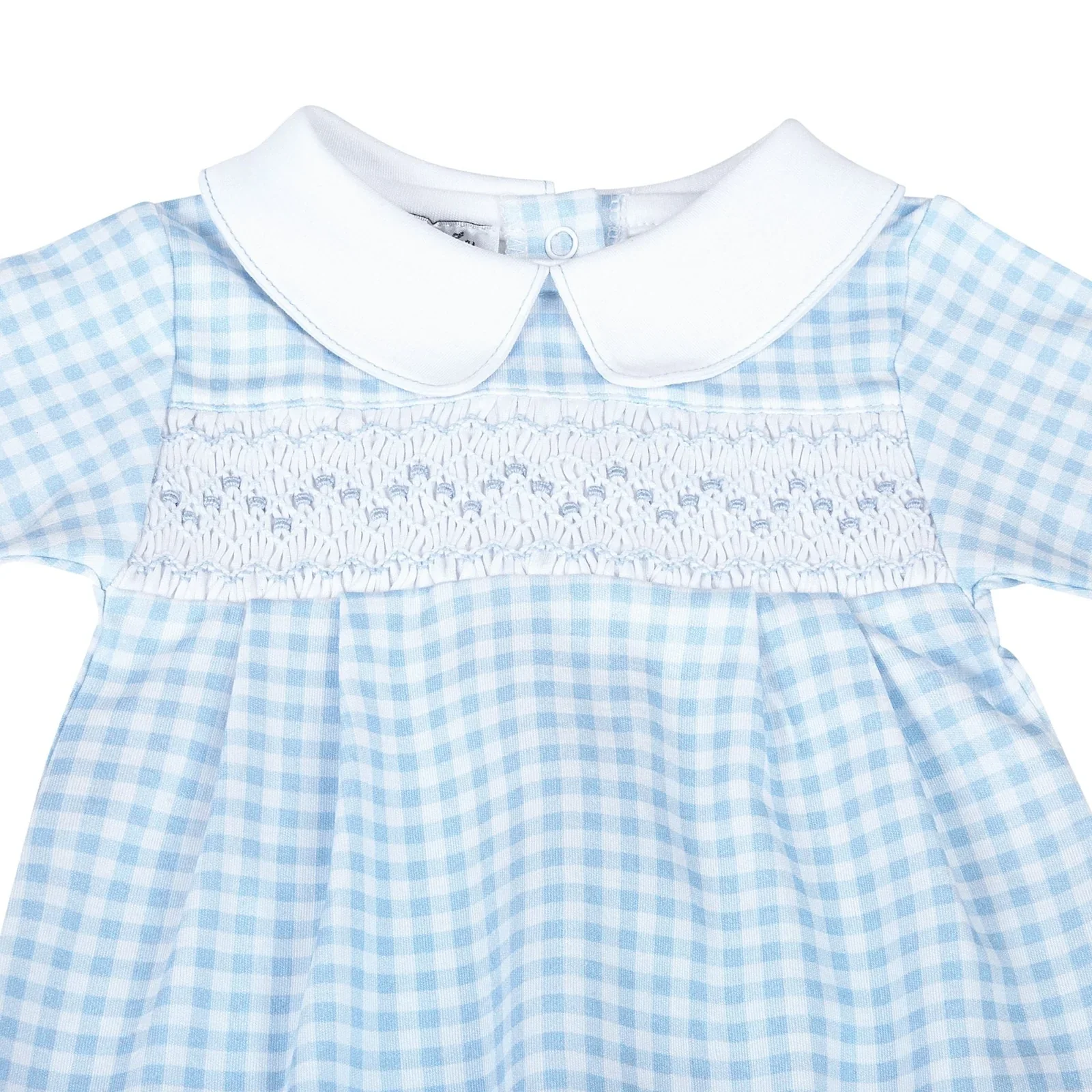 Mini Checks Knit Smocked Collared Footie - Image 2