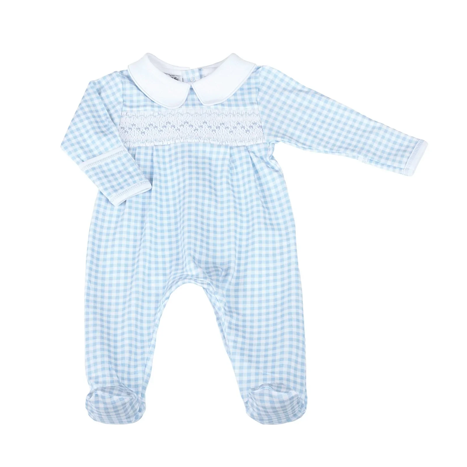 Mini Checks Knit Smocked Collared Footie - Image 3