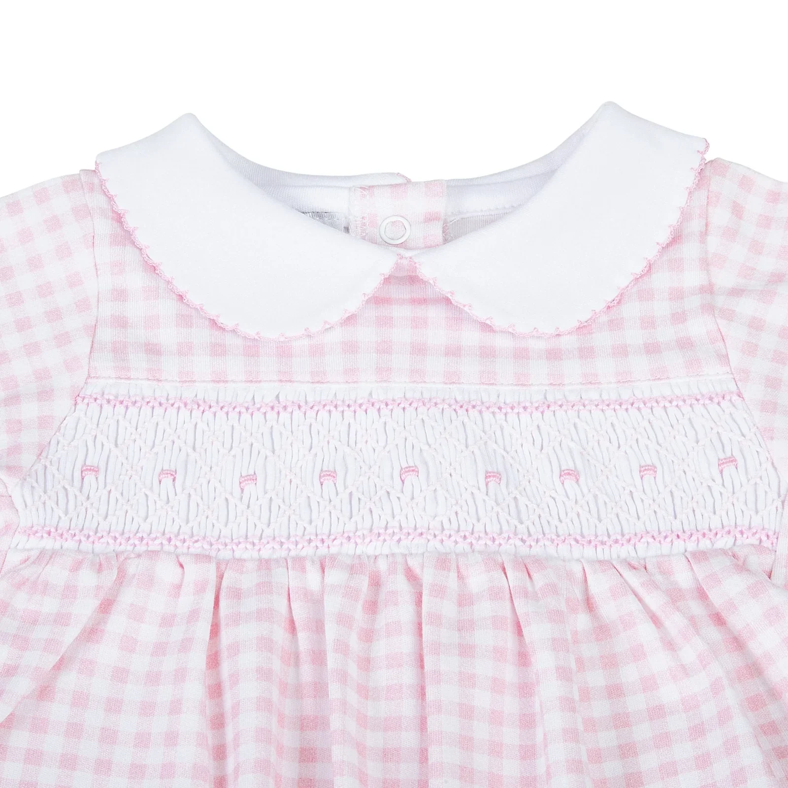 Mini Checks Knit Smocked Collared Footie - Image 4