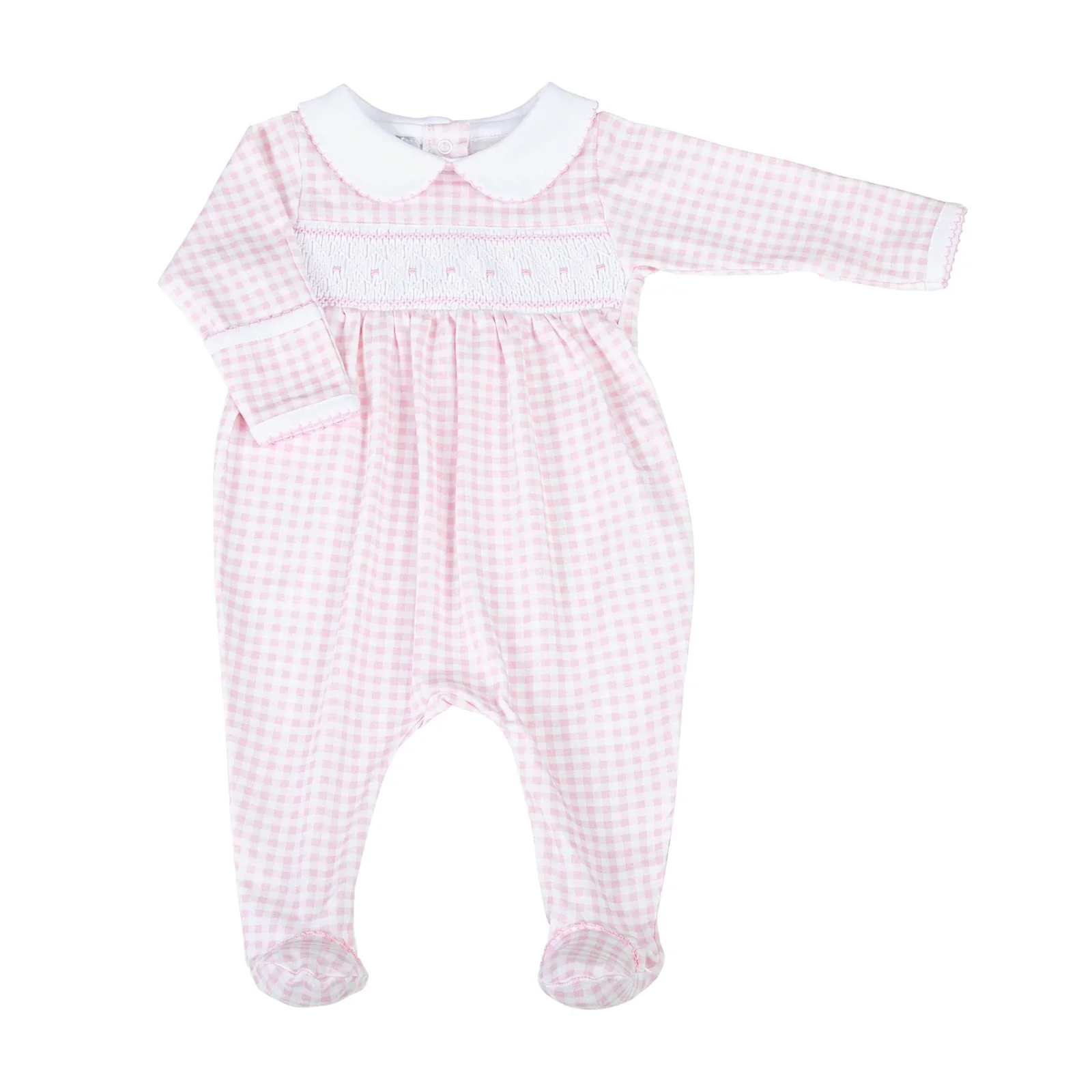 Mini Checks Knit Smocked Collared Footie - Image 5