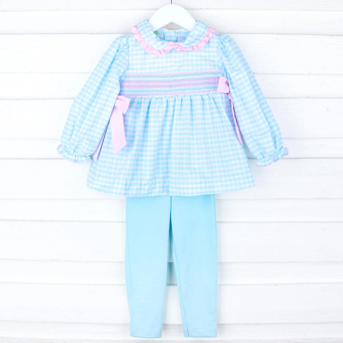 Mint Gingham Geo Smocked Legging Set - Image 3