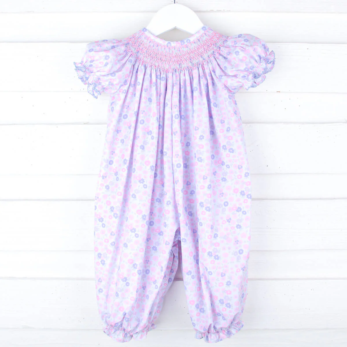 Pink Floral Geo Smocked Bishop Long Bubble - Image 2