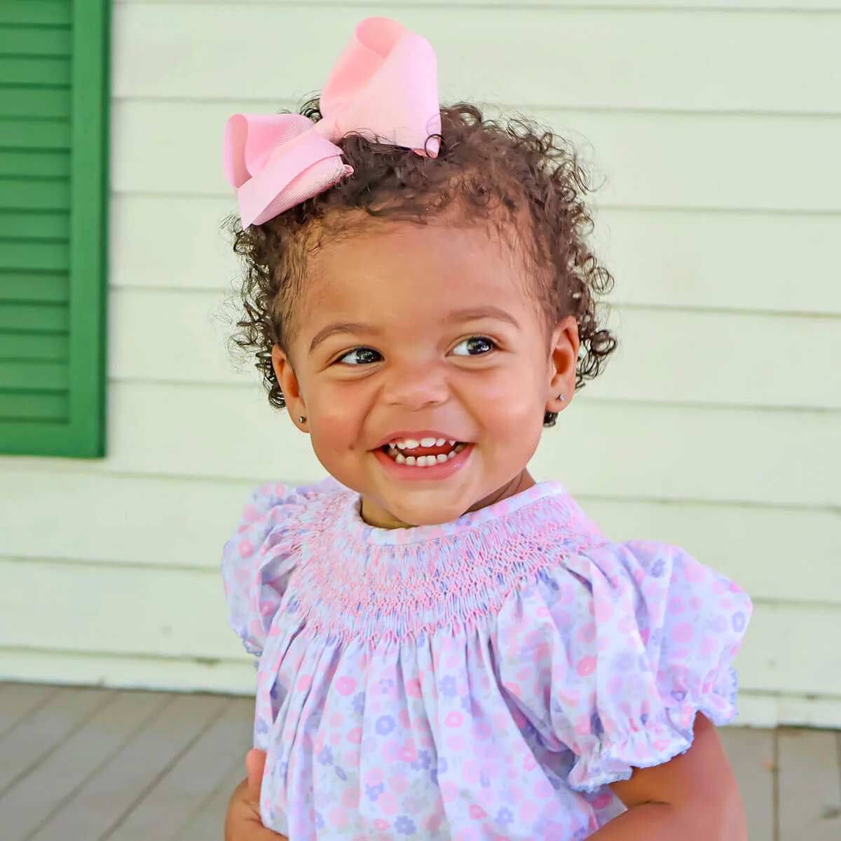 Pink Floral Geo Smocked Bishop Long Bubble - Image 3