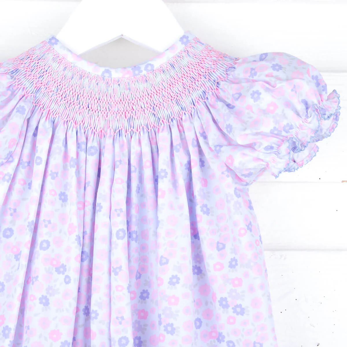 Pink Floral Geo Smocked Bishop Long Bubble - Image 4
