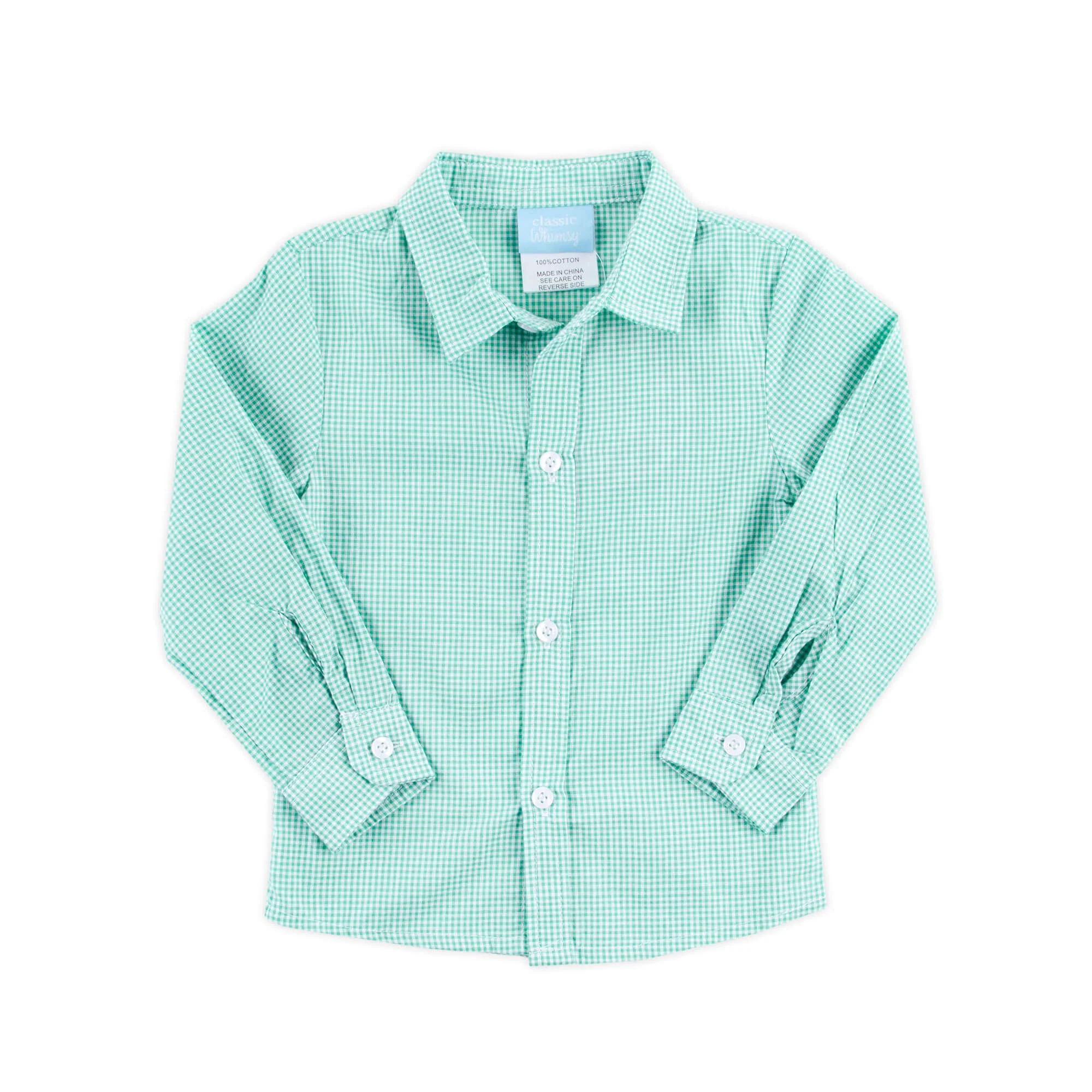 Mint Green Gingham Boy Button Down Shirt - Image 2