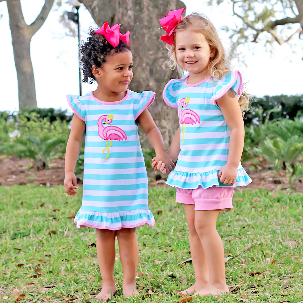 Mint Stripe Flamingo Ruffle Dress - Image 5