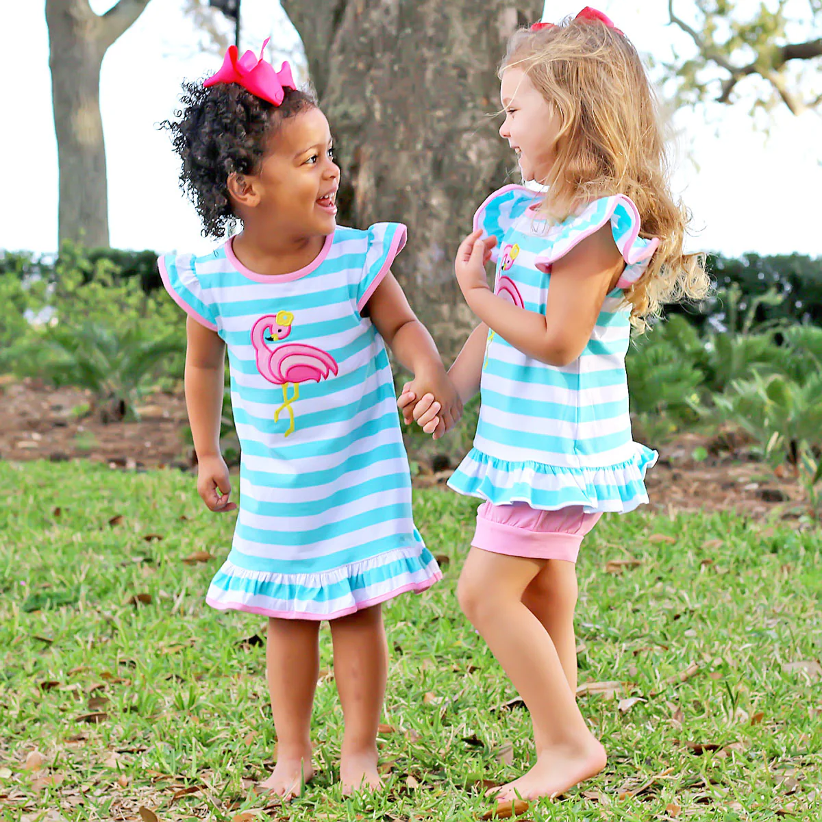 Mint Stripe Flamingo Ruffle Dress - Image 6