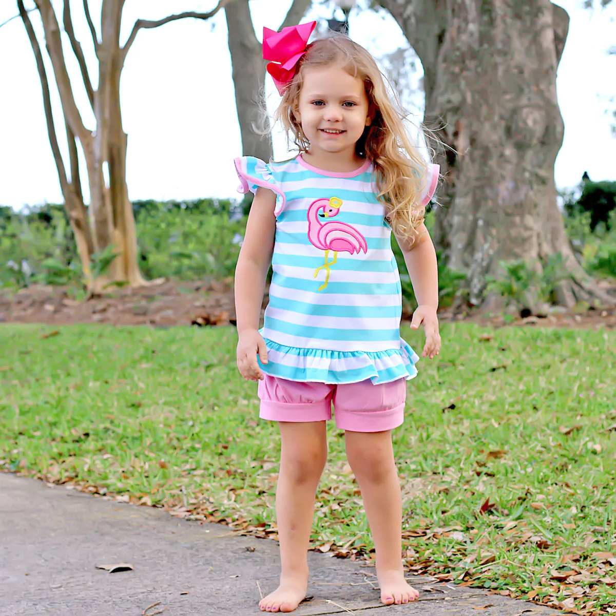 Mint Stripe Flamingo Short Set - Image 2