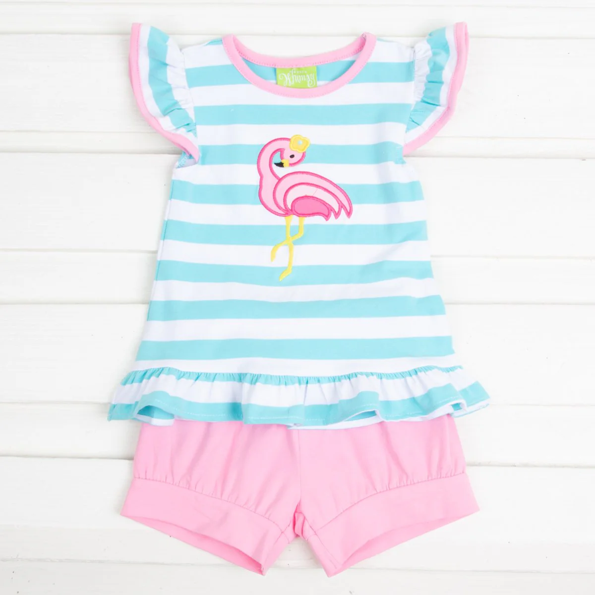 Mint Stripe Flamingo Short Set - Image 3