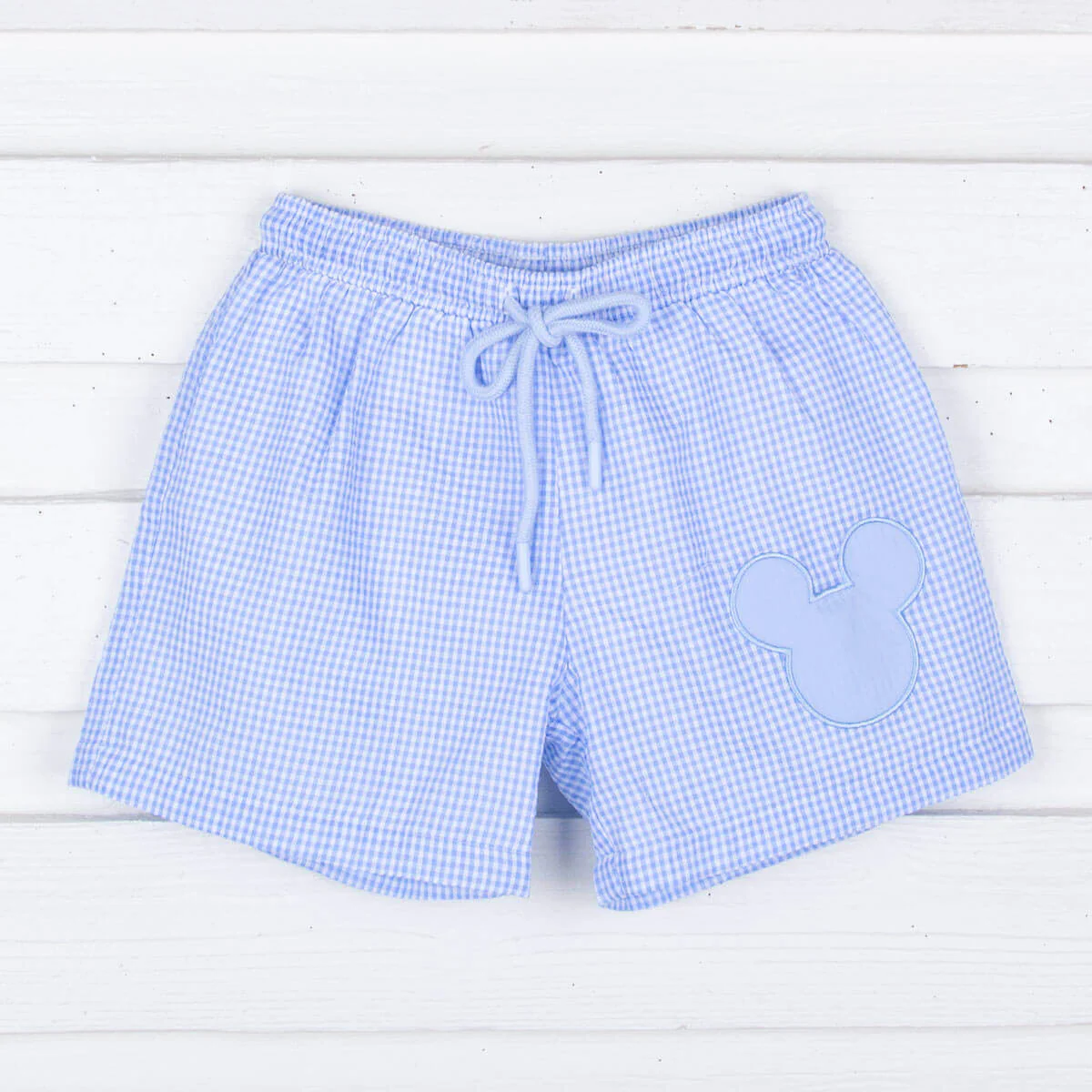 Mouse Ears Blue Gingham Swim Trunks - Image 2
