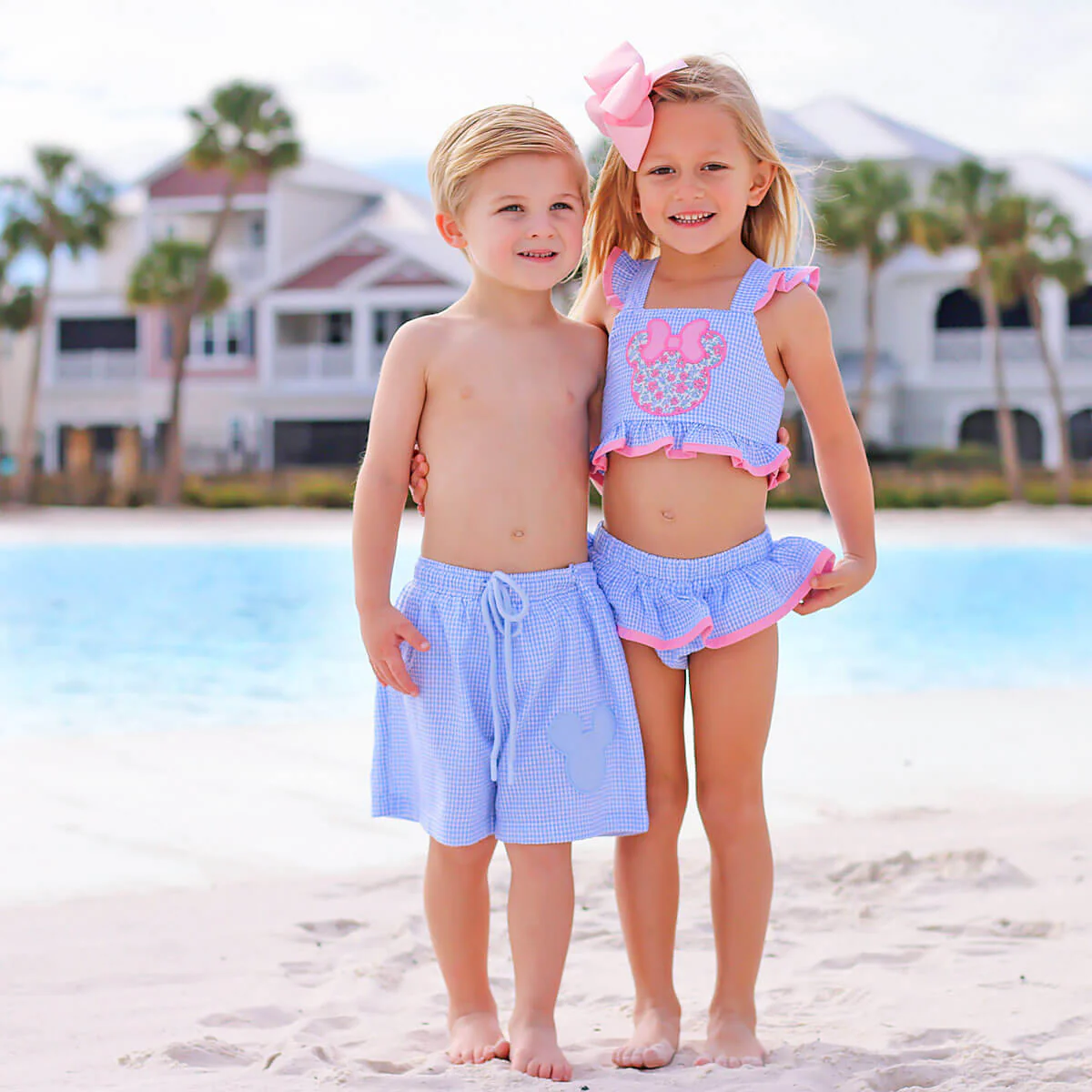 Mouse Ears Blue Gingham Swim Trunks - Image 4