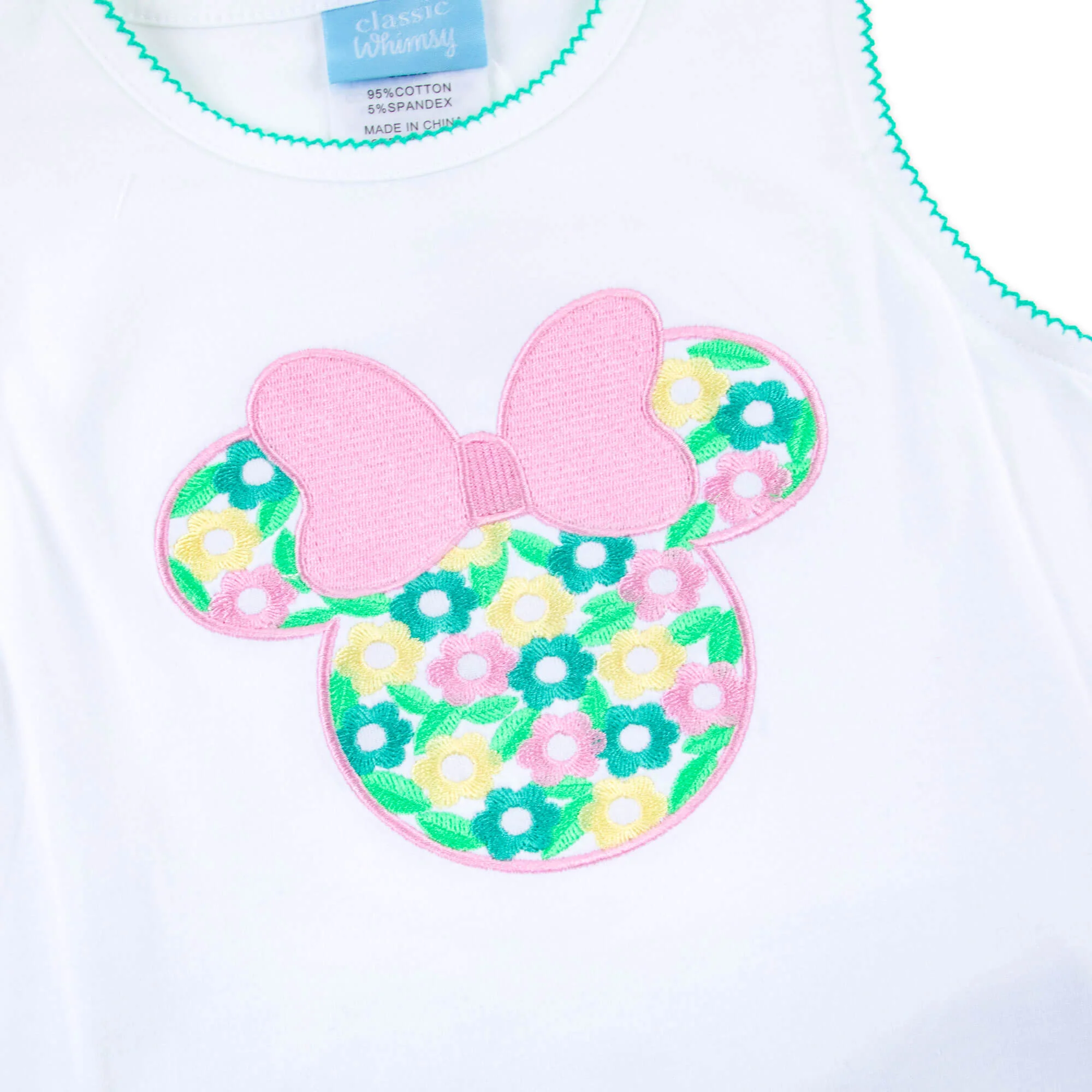 Mouse Ears Floral Embroidered Turquoise Gingham Cleo Short Set - Image 3