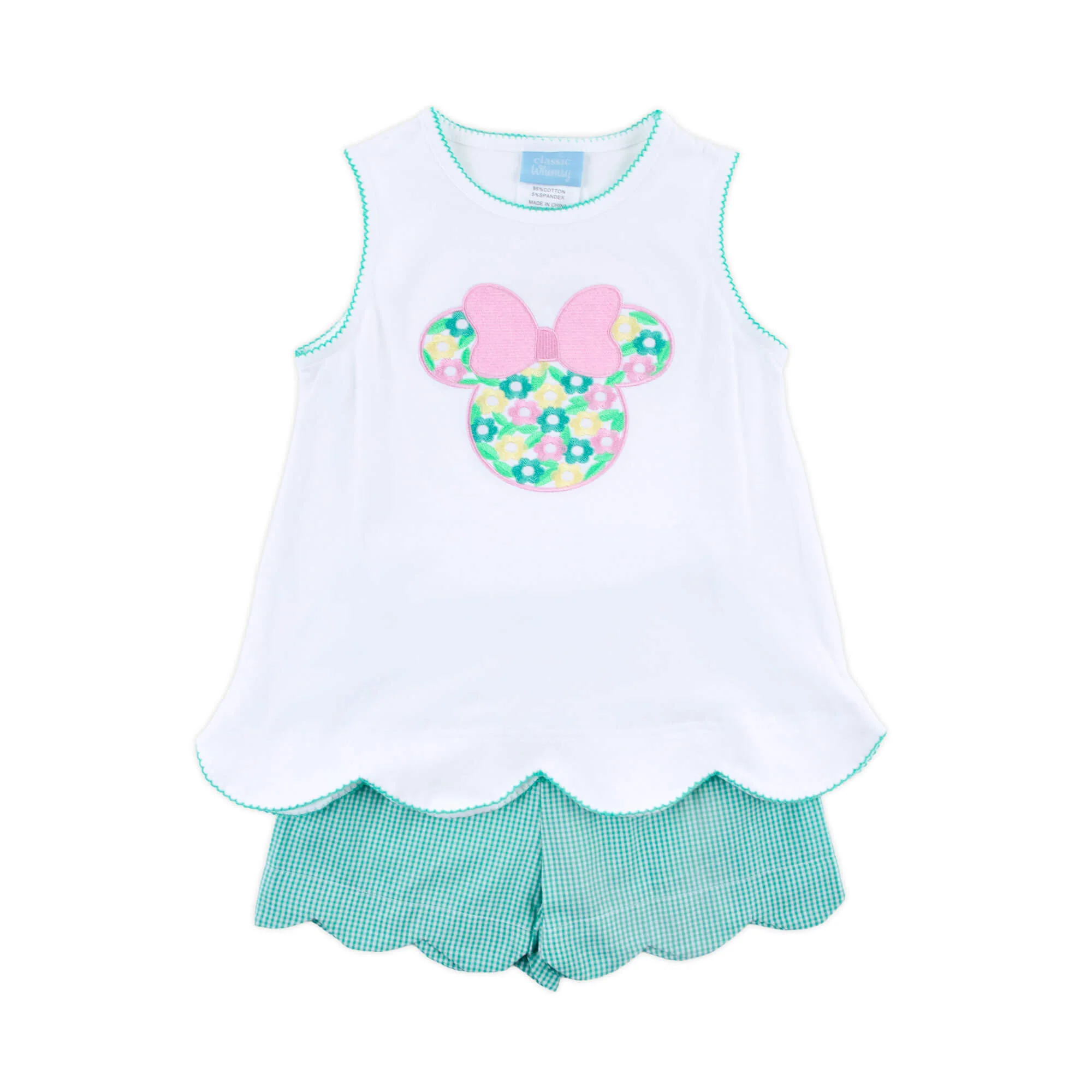 Mouse Ears Floral Embroidered Turquoise Gingham Cleo Short Set - Image 5