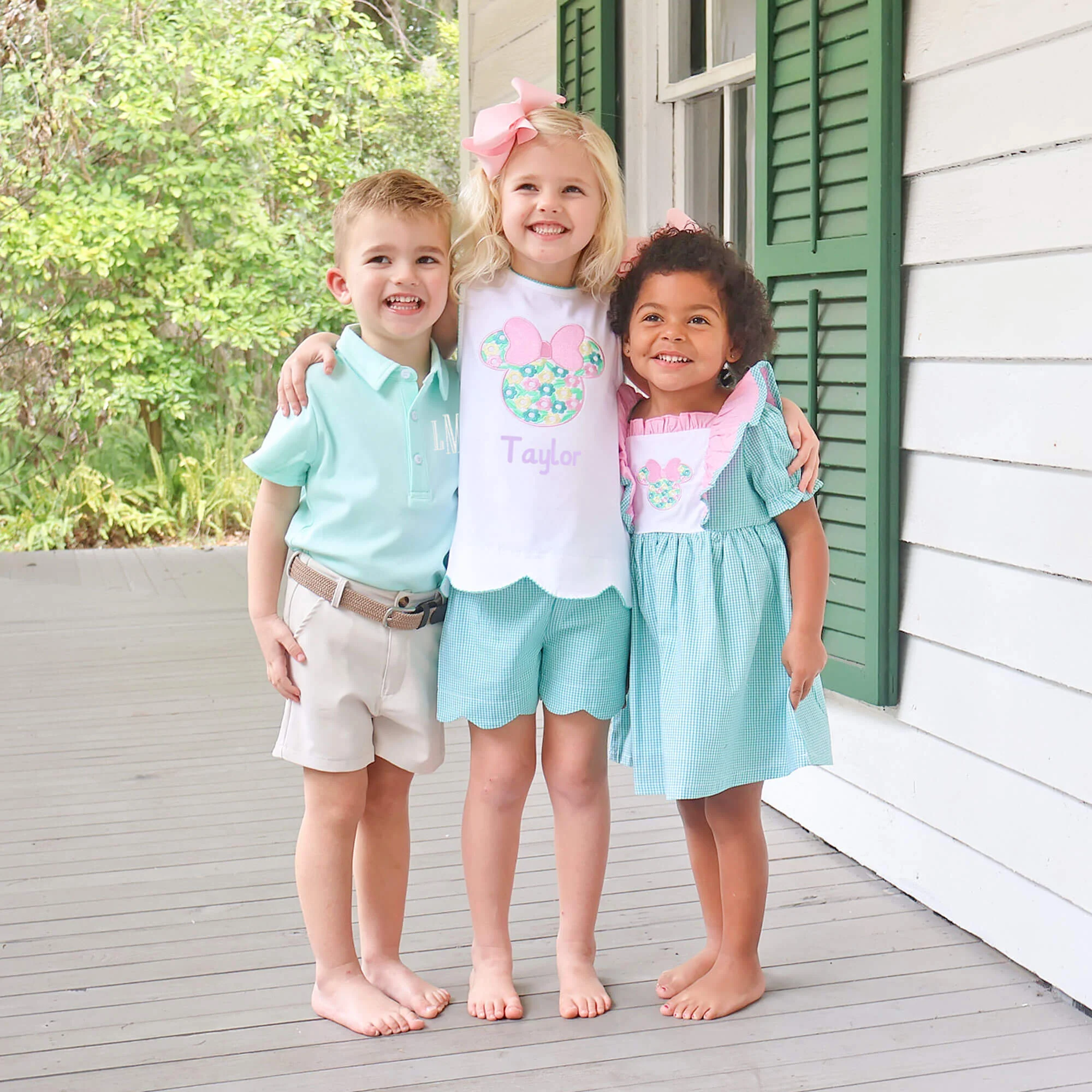 Mouse Ears Floral Embroidered Turquoise Gingham Waterfall Dress - Image 5