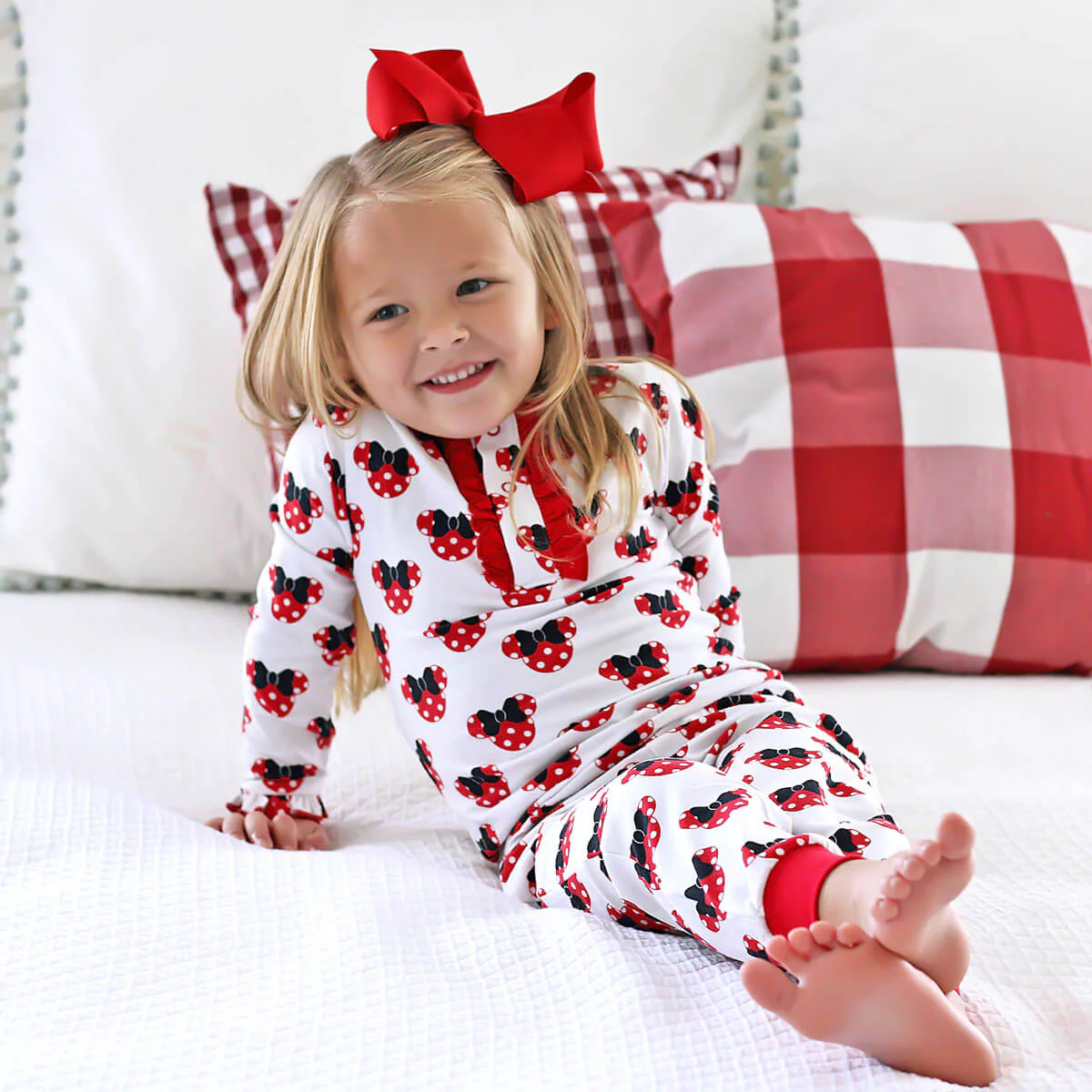 Mouse Ears Print Girls Henley Pajamas - Image 2