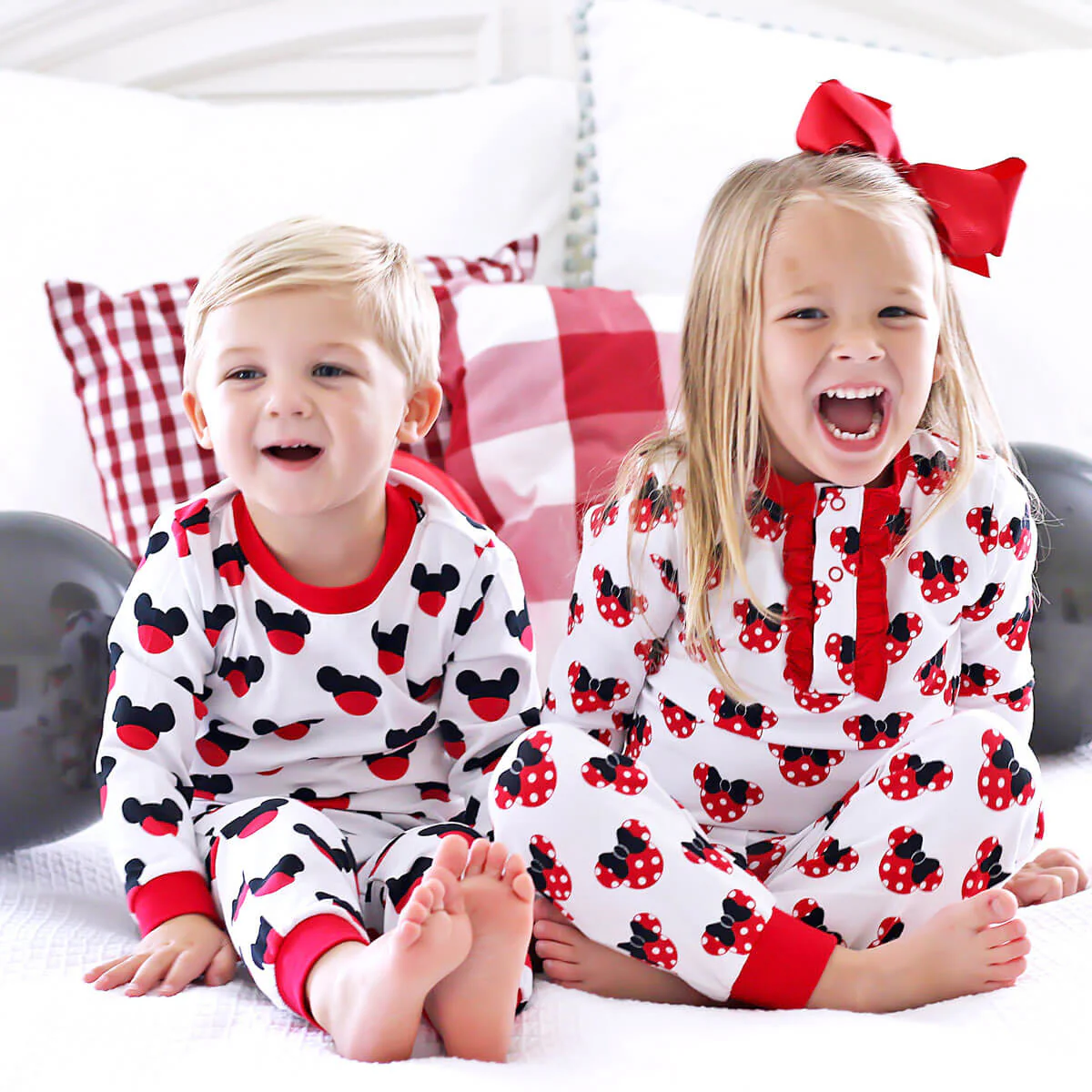 Mouse Ears Print Girls Henley Pajamas - Image 4