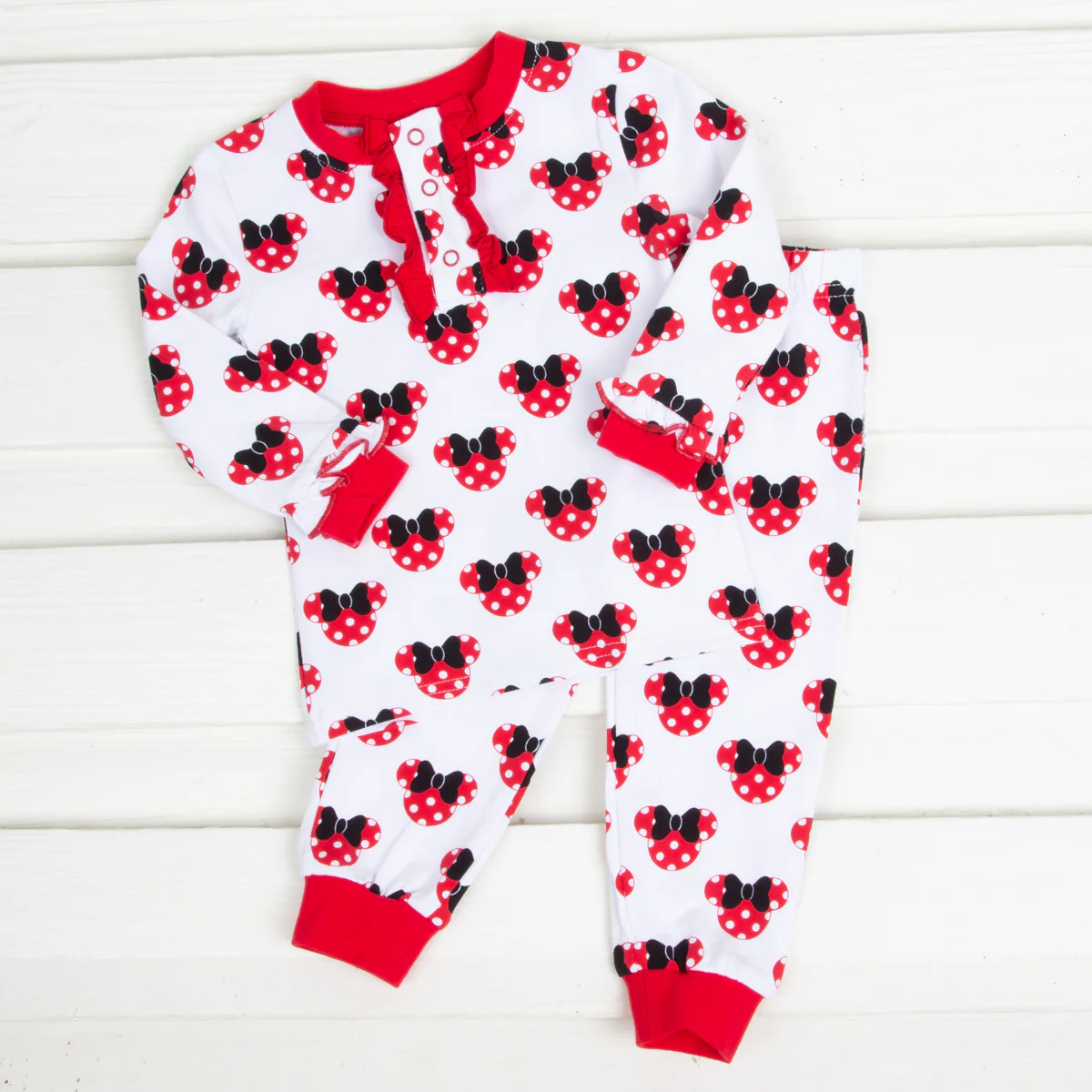 Mouse Ears Print Girls Henley Pajamas - Image 5