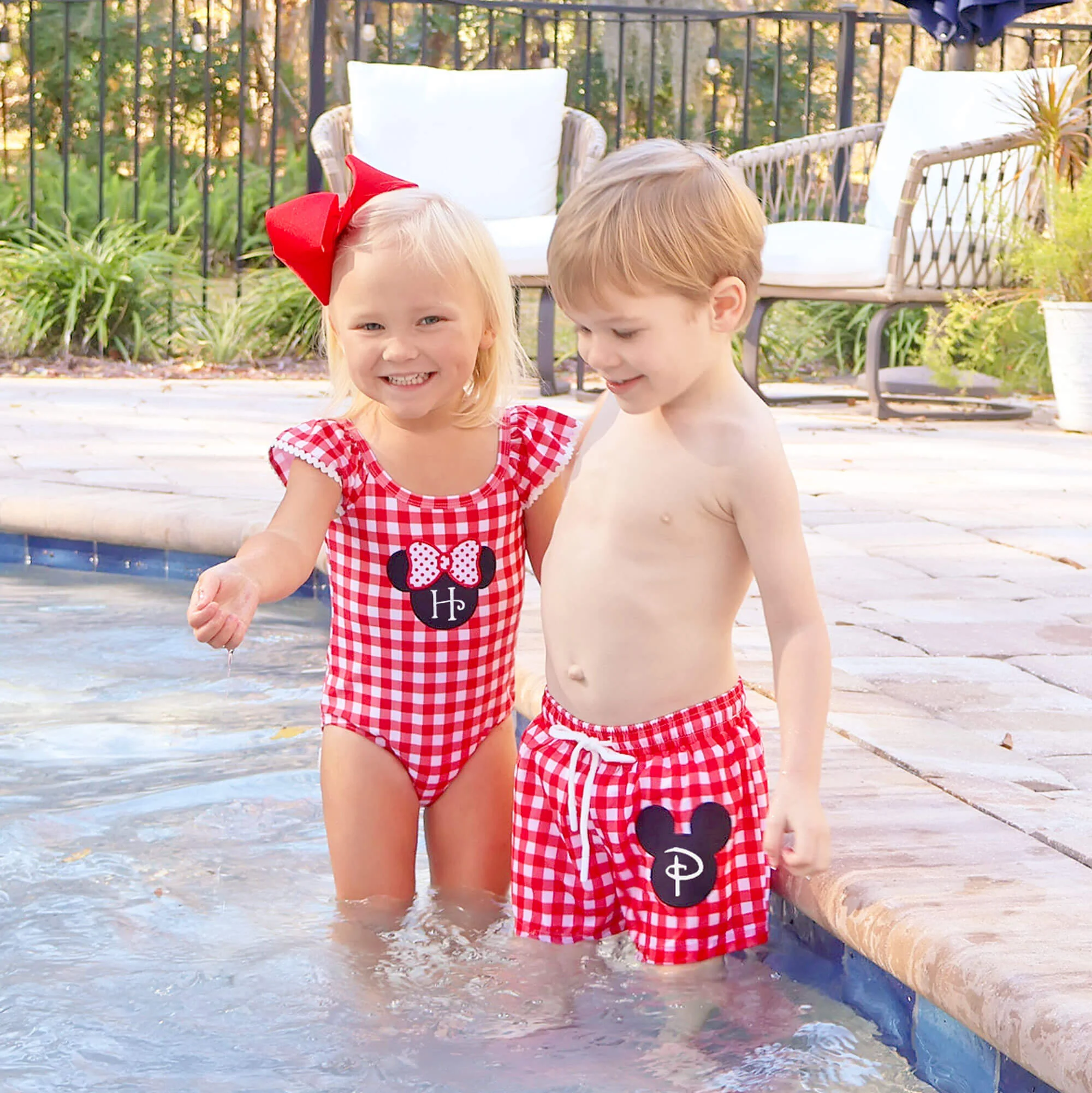 Mouse Ears Red Gingham Swim Trunks - Image 5
