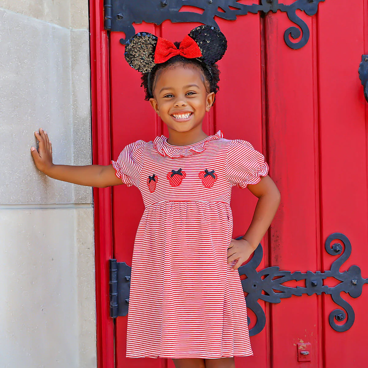 Mouse Ears Red Stripe Ruffle Collared Dress - Image 5