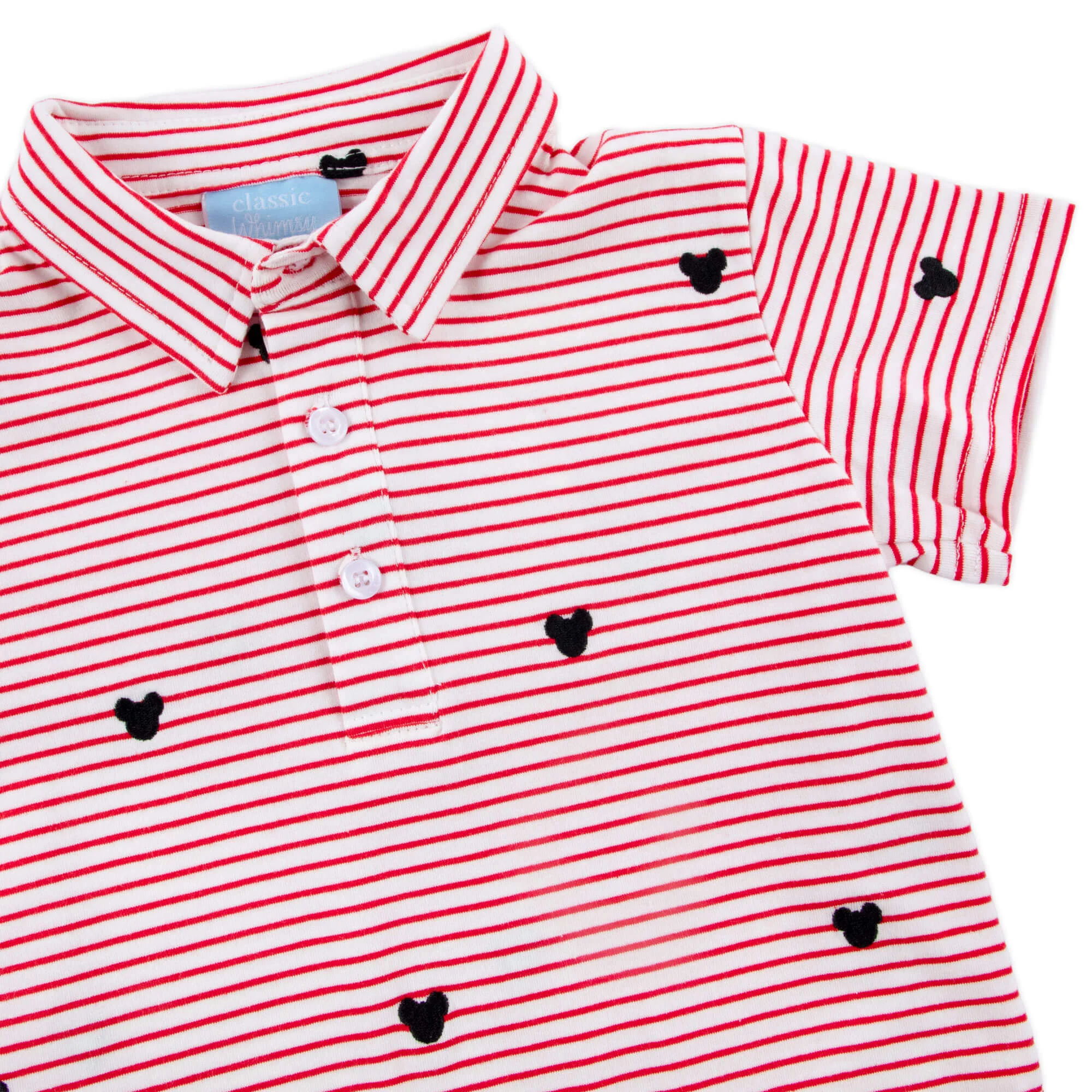 Mouse Ears Schiffli Red Stripe Polo - Image 2