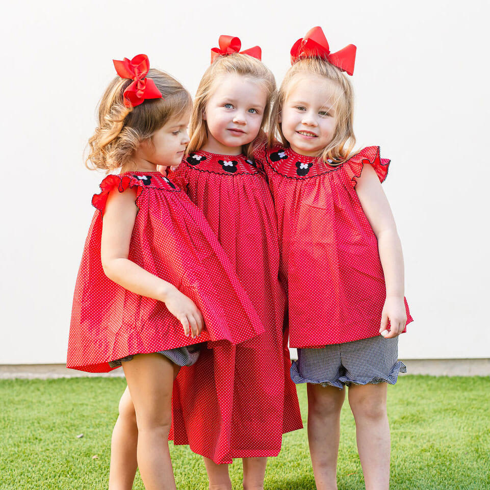 Mouse Ears Smocked Red Dotted Short Set - Image 3