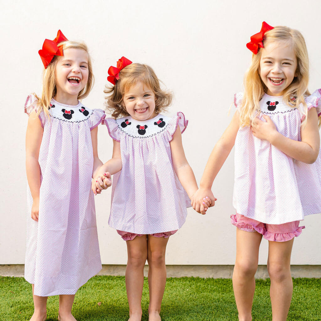Mouse Ears Smocked Angel Sleeve Short Set Red Dot - Image 3