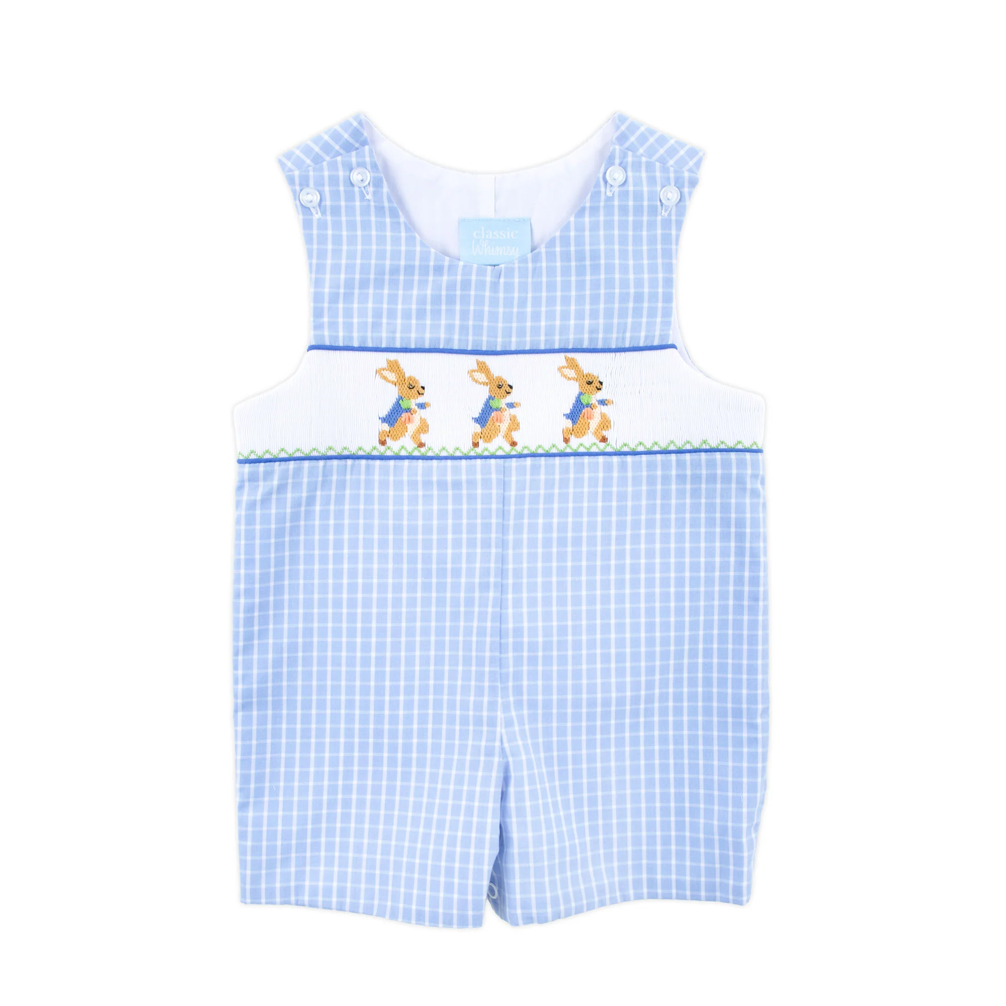 Storybook Smocked Blue Windowpane Jon Jon - Image 2