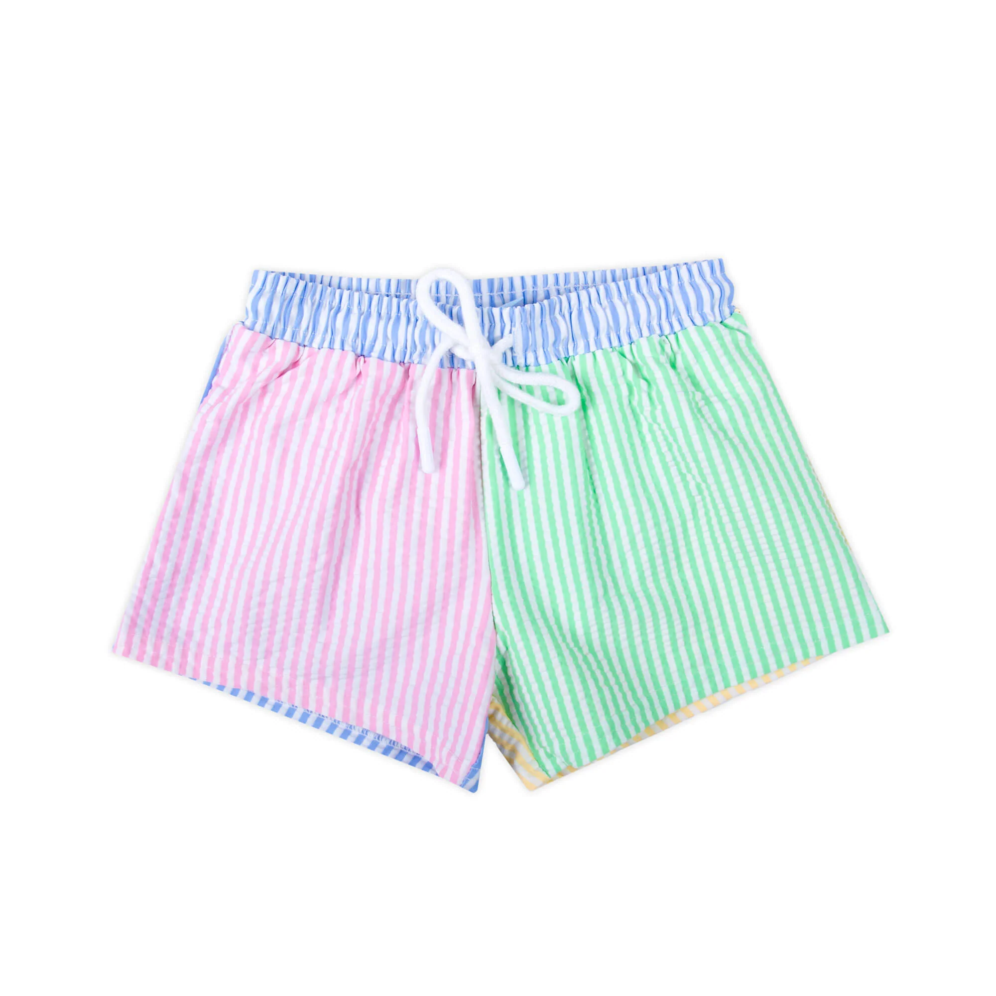 Colorblock Seersucker Swim Trunks - Image 2