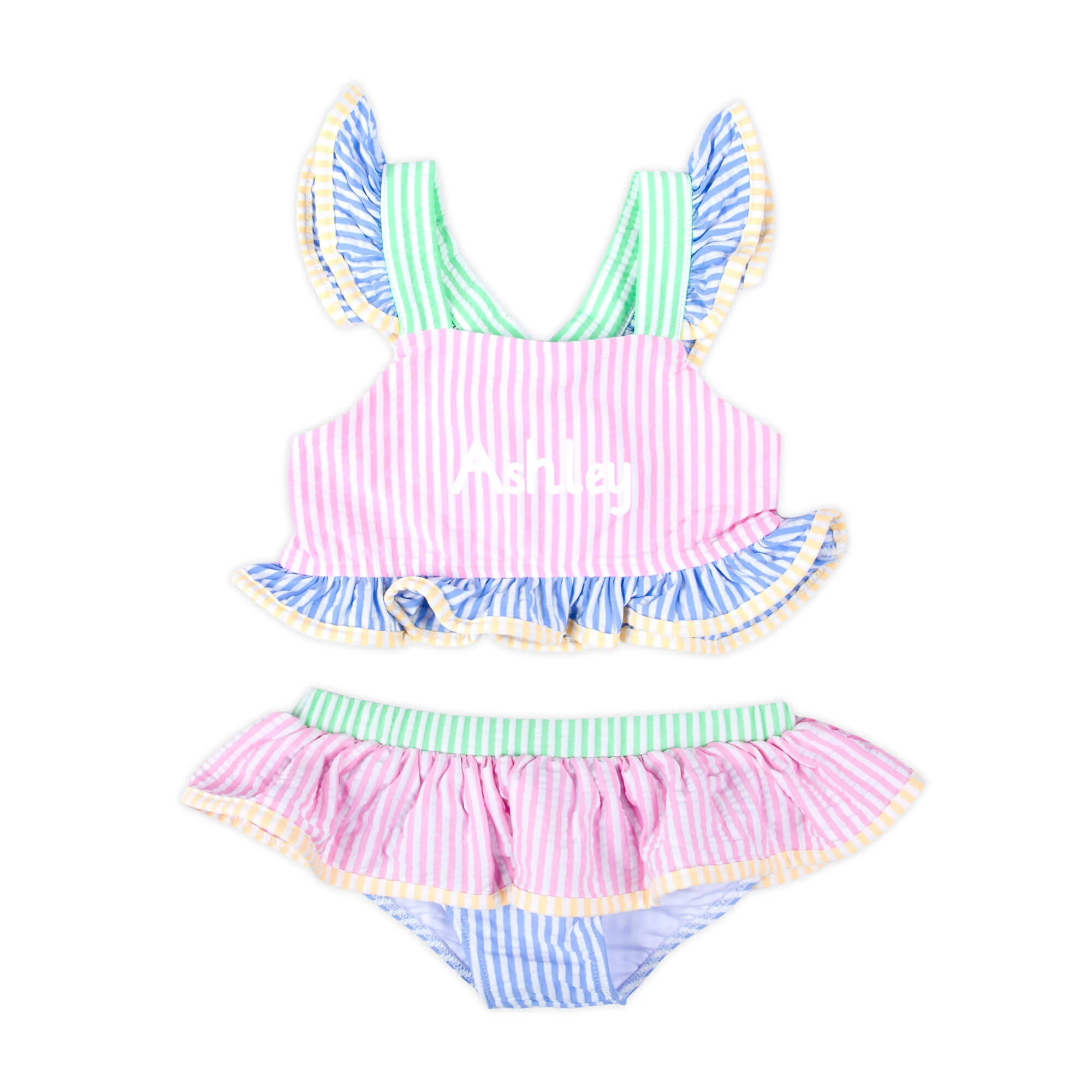 Colorblock Seersucker Two Piece Swimsuit - Image 2