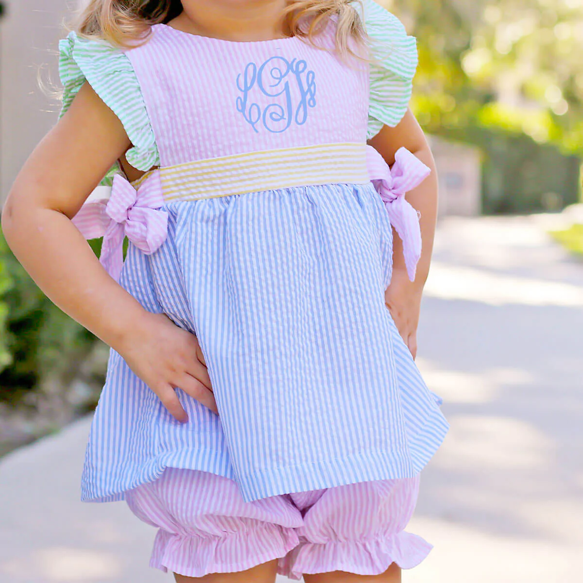 Multi Stripe Seersucker Avery Bloomer Set - Image 3