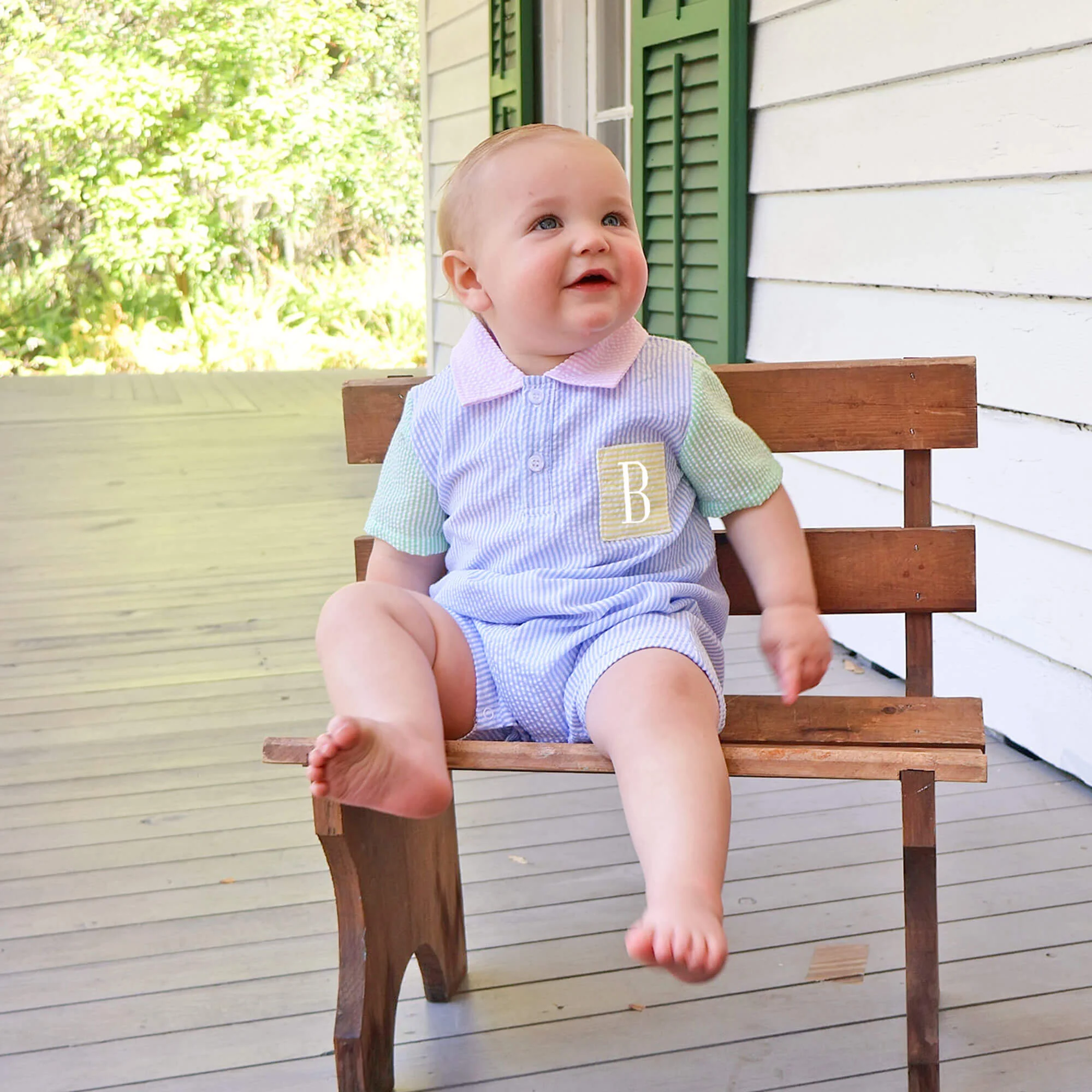 Multi Stripe Seersucker Polo Romper - Image 3