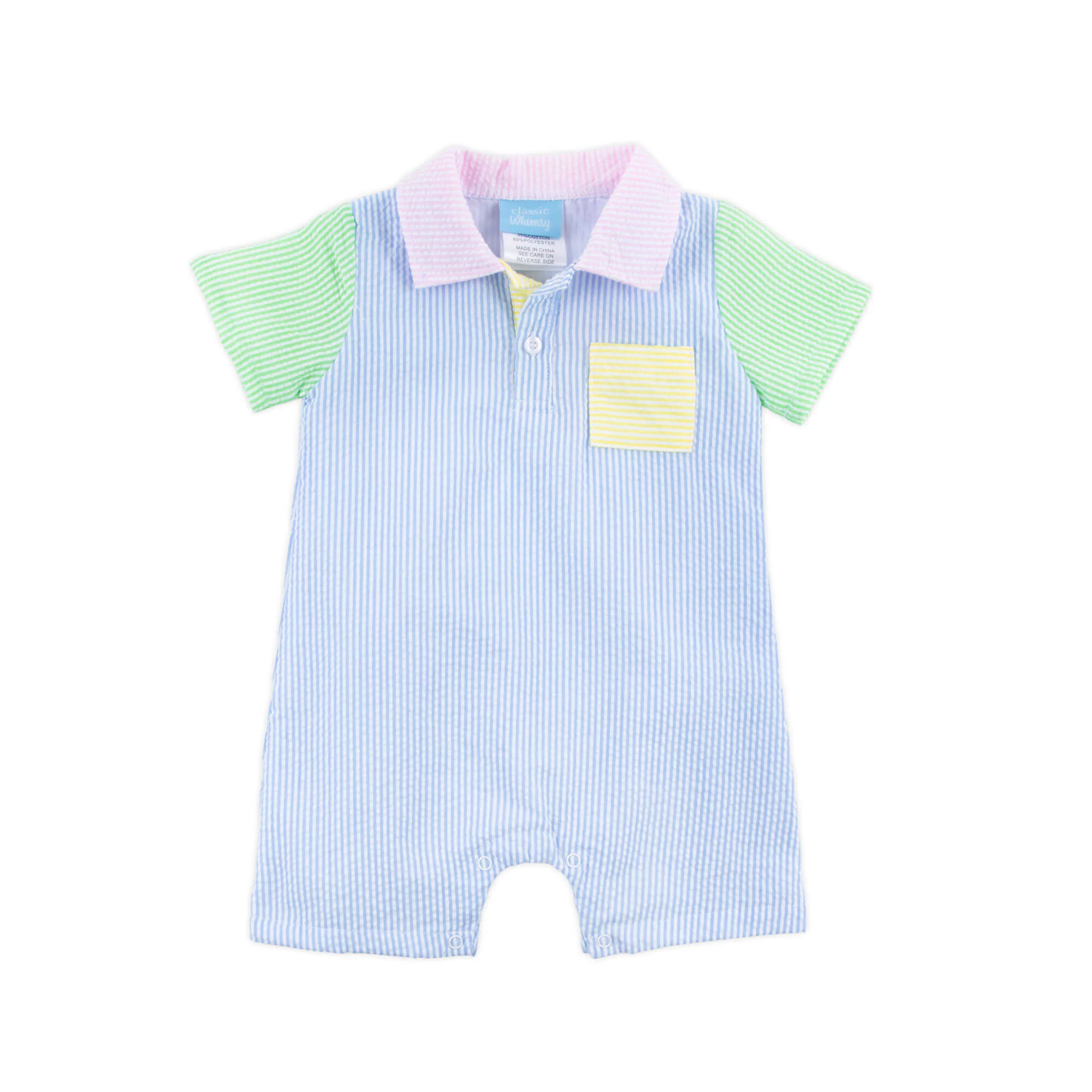 Multi Stripe Seersucker Polo Romper - Image 5