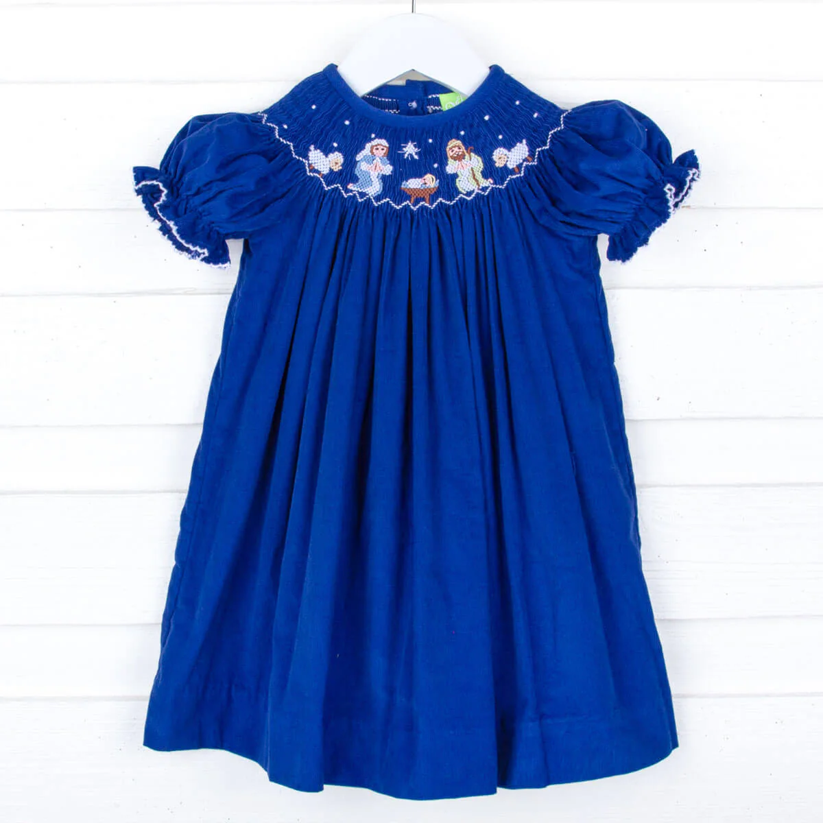 Nativity Smocked Royal Blue Corduroy Dress - Image 2