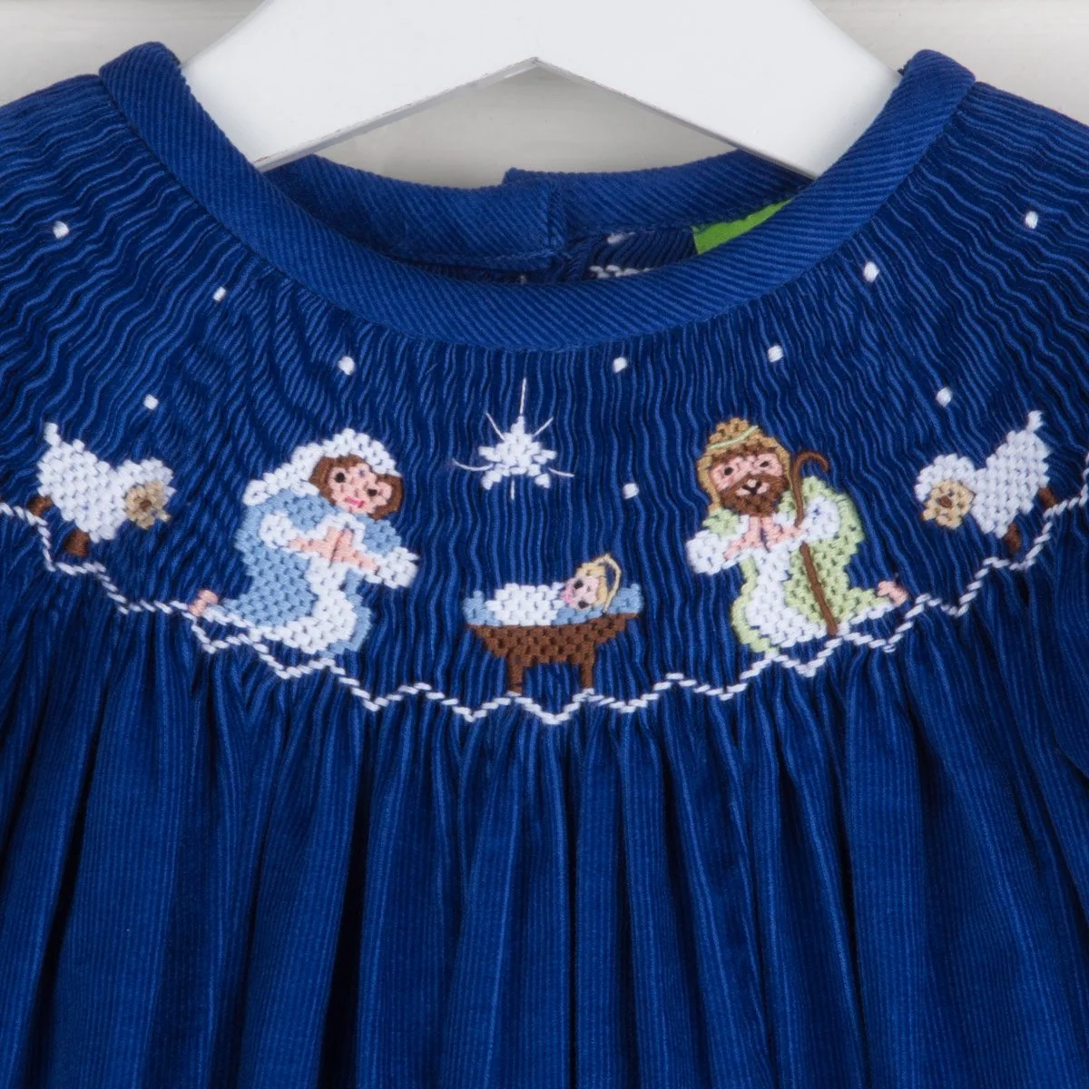 Nativity Smocked Royal Blue Corduroy Dress - Image 3