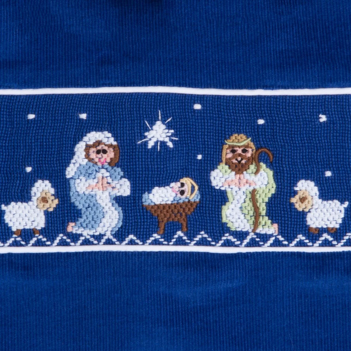 Nativity Smocked Collared Pant Set Royal Blue Corduroy - Image 4