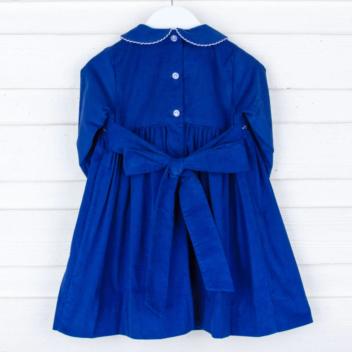 Nativity Smocked Royal Blue Collared Dress Corduroy - Image 2