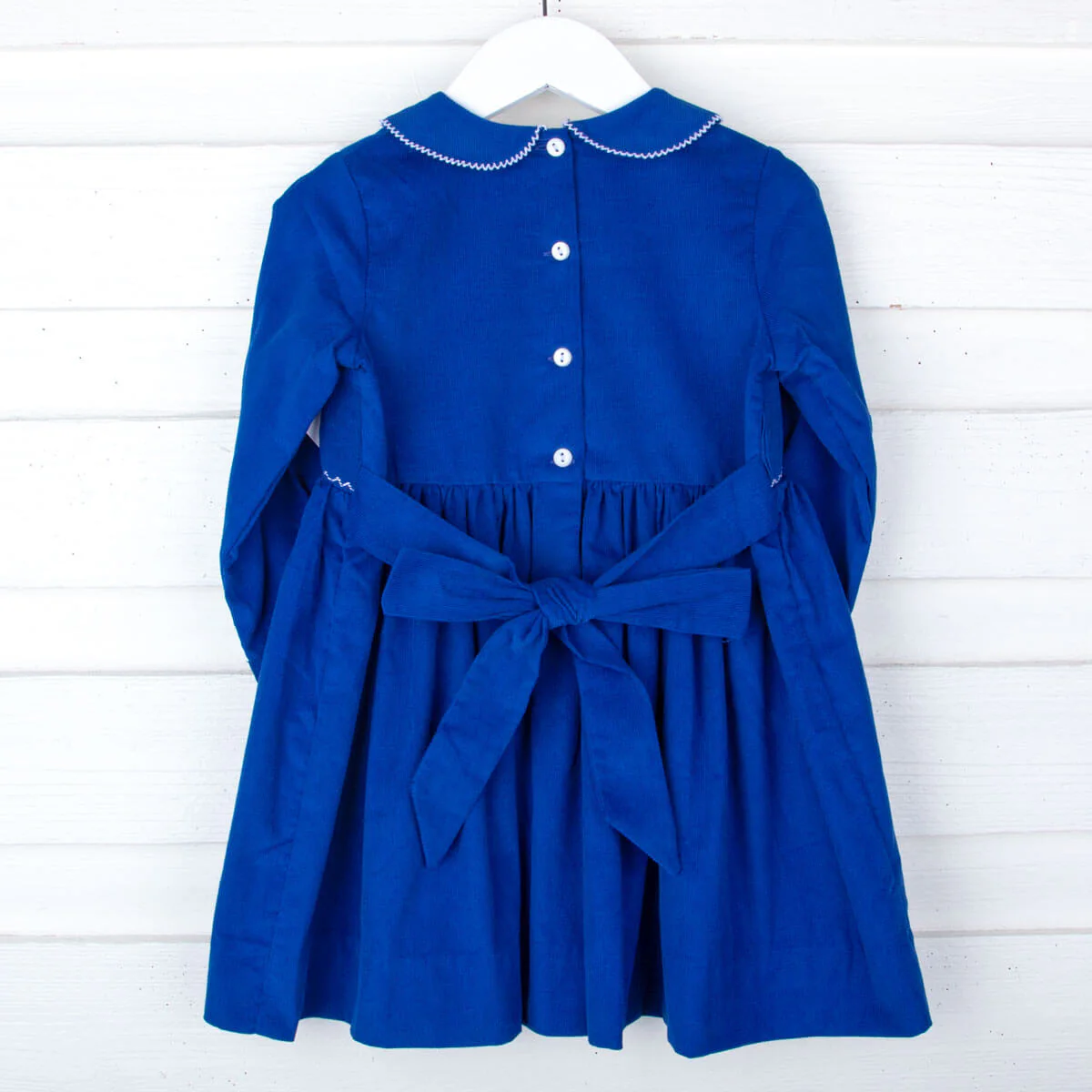 Nativity Smocked Royal Blue Corduroy Long Sleeve Dress - Image 2
