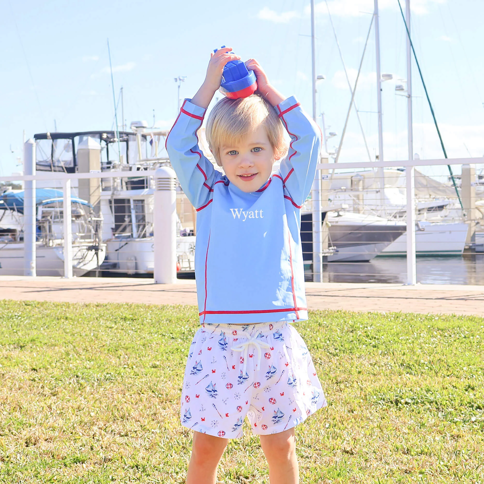 Nautical Blue with Red Trim Rash Guard - Image 3