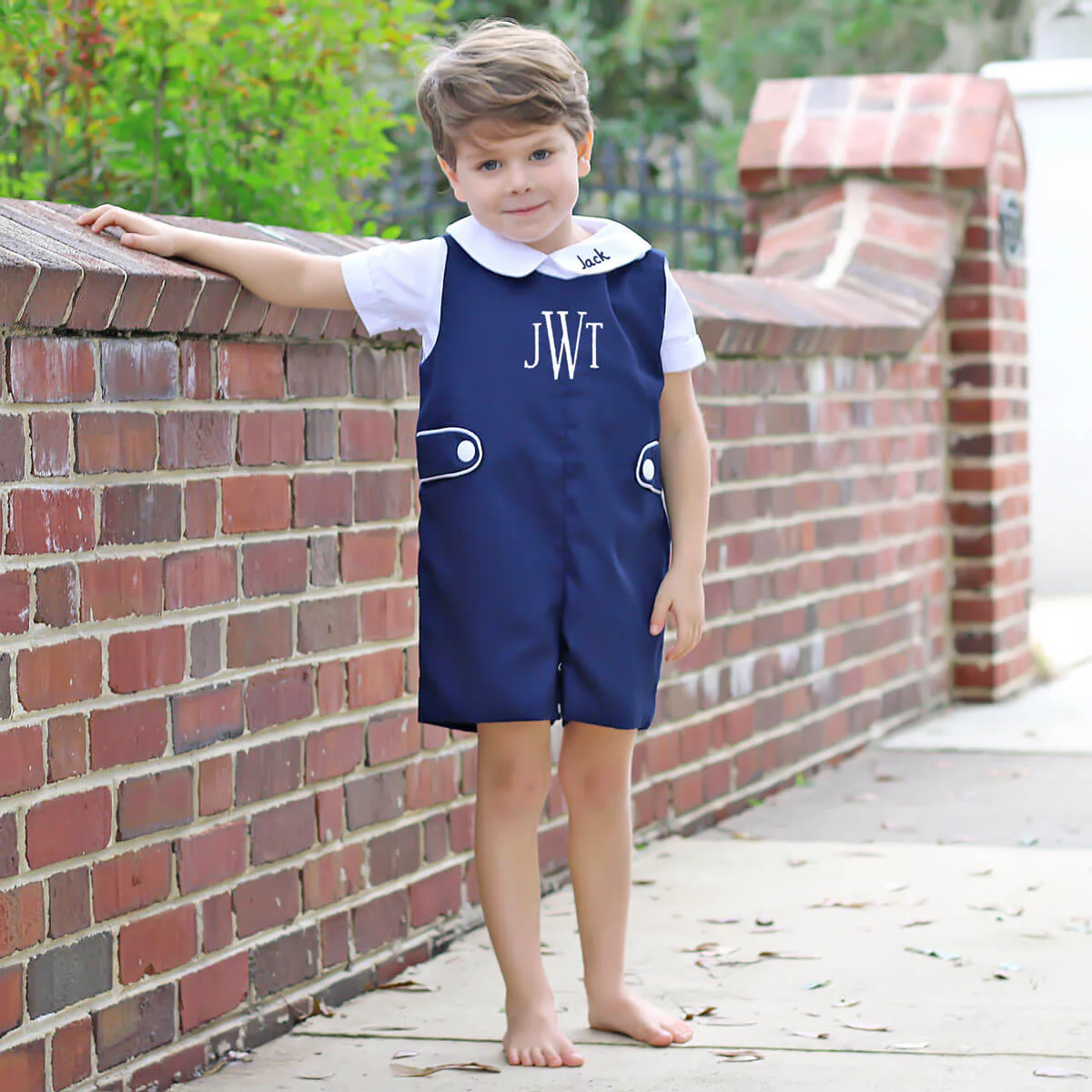 Navy Pique Jon Jon with White Piping - Image 2