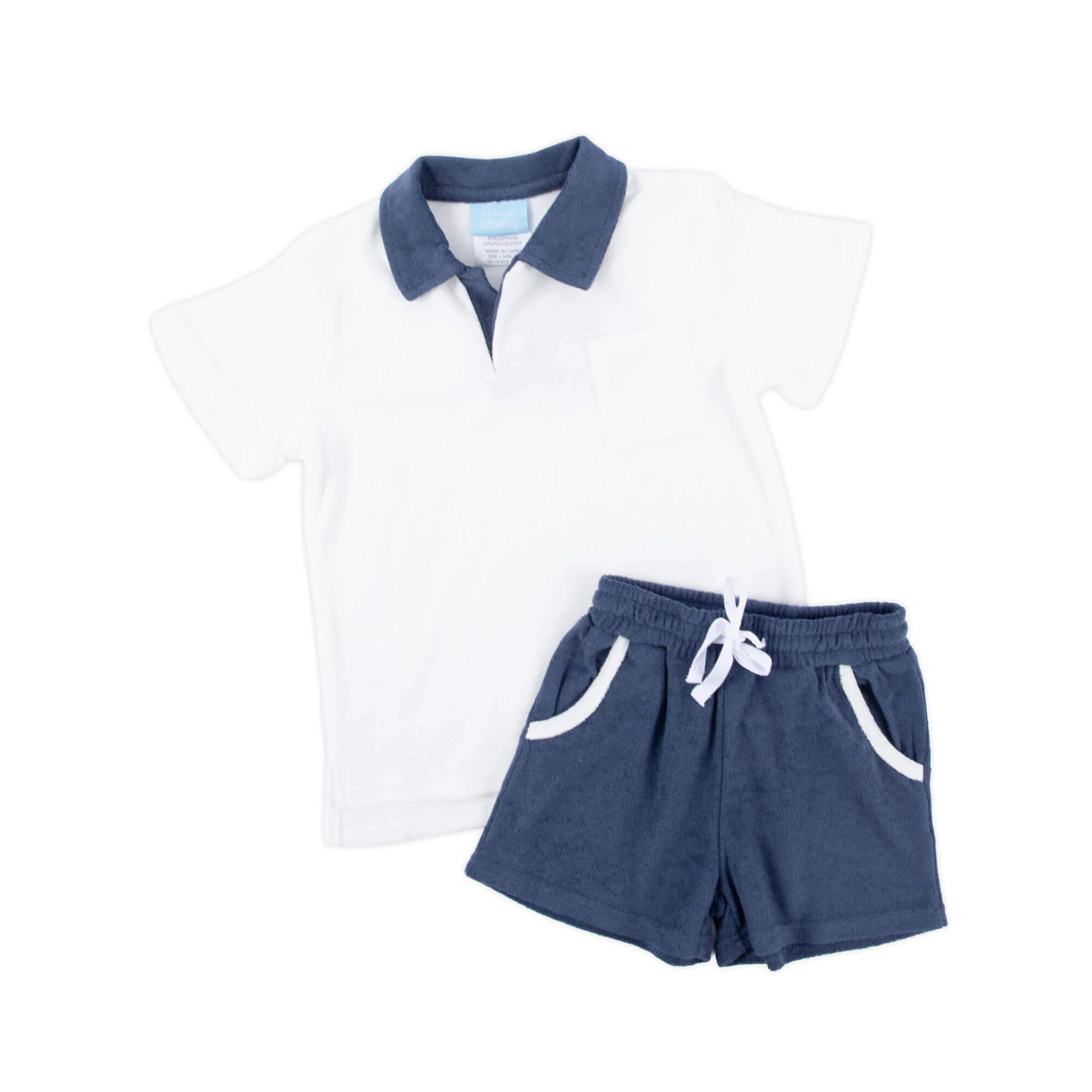 Navy & White Terry Polo Short Set - Image 4